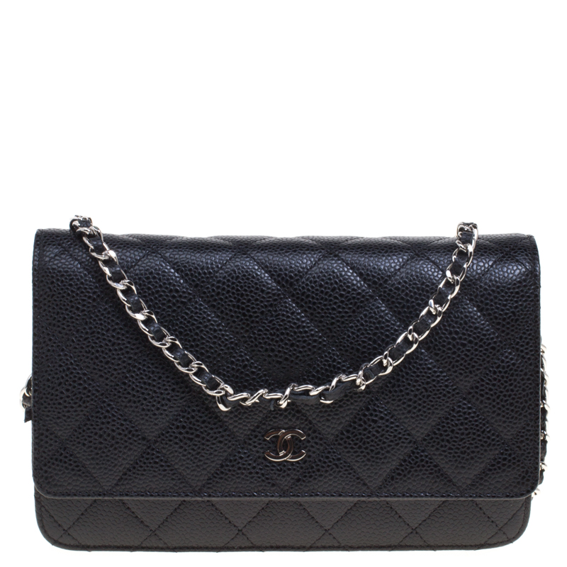 Pre Owned Chanel Black Quilted Caviar Leather WOC Clutch Bag