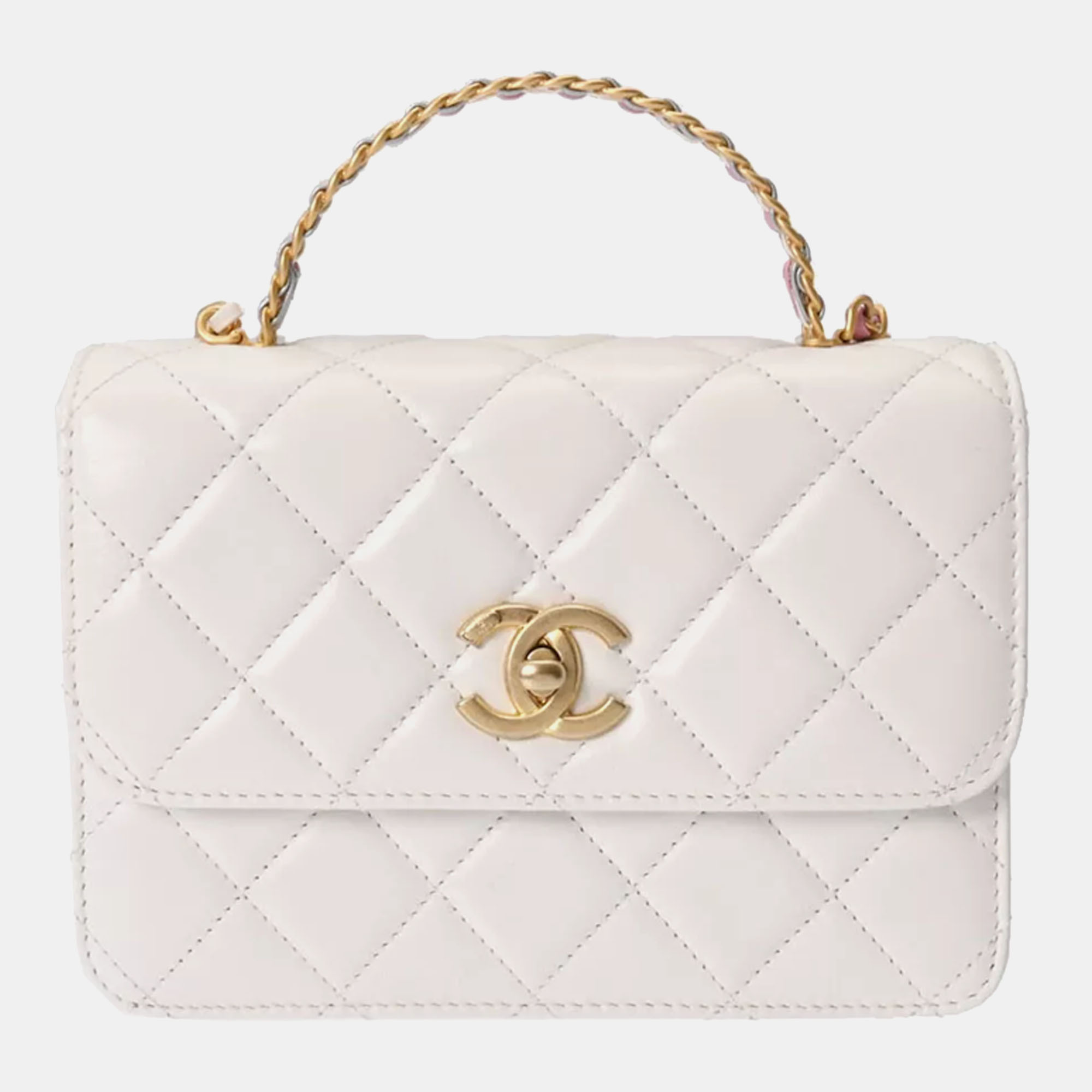 

Chanel White Lambskin Leather CC Links Top Handle Bag