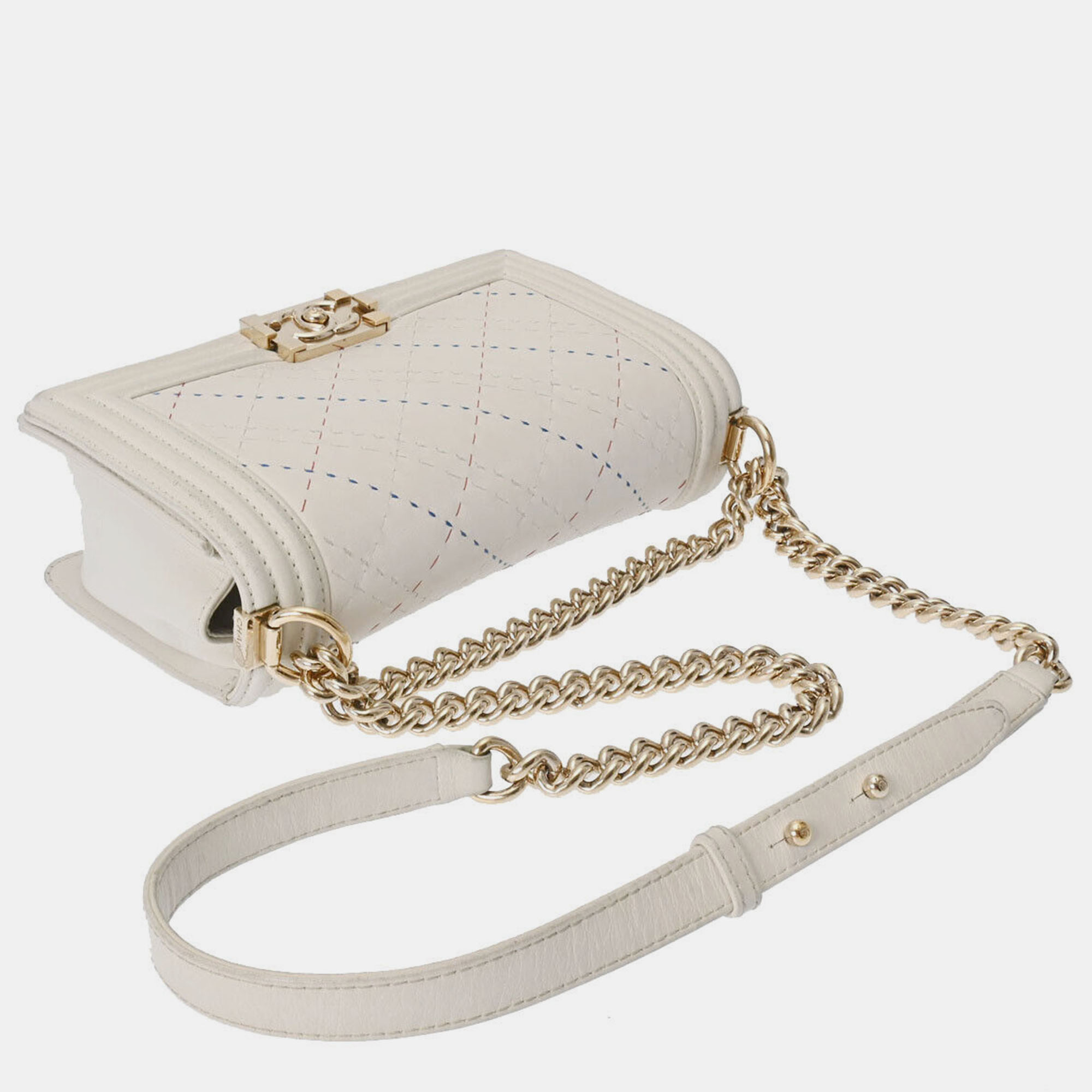 

Chanel White Leather Boy Flap Bag