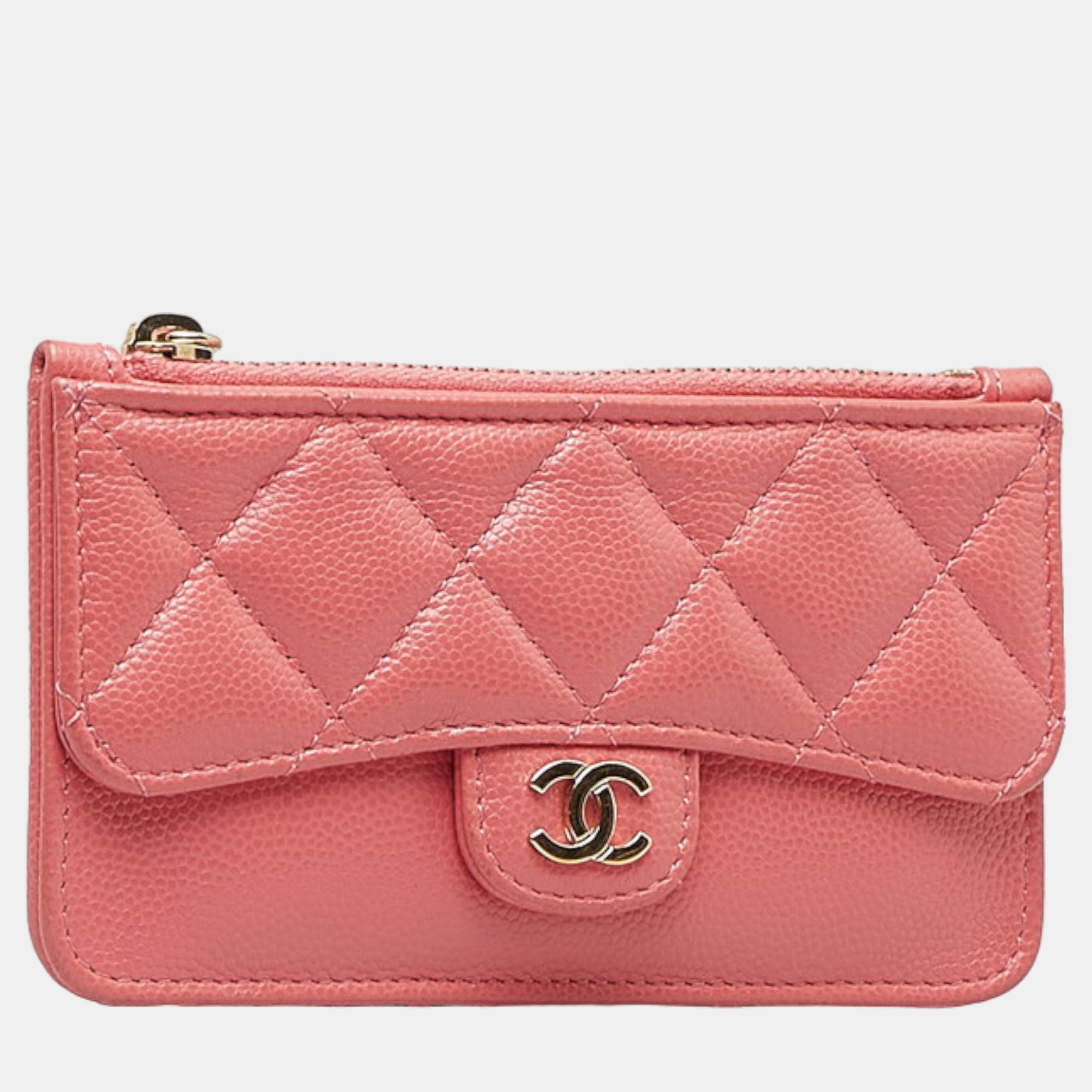 

Chanel Pink Caviar Leather CC Zip Card Case