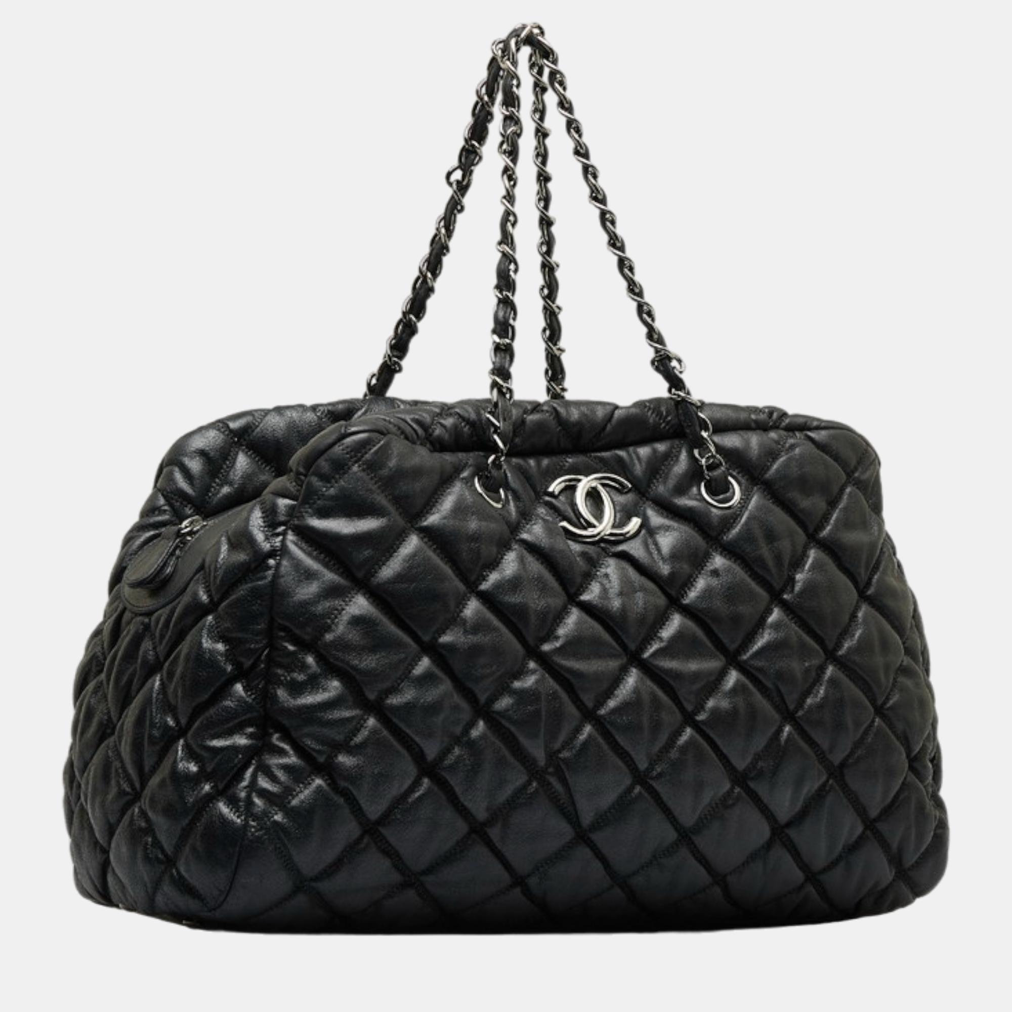 

Chanel Black Leather CC Quilted Leather Chain Zip Tote Tote Bag