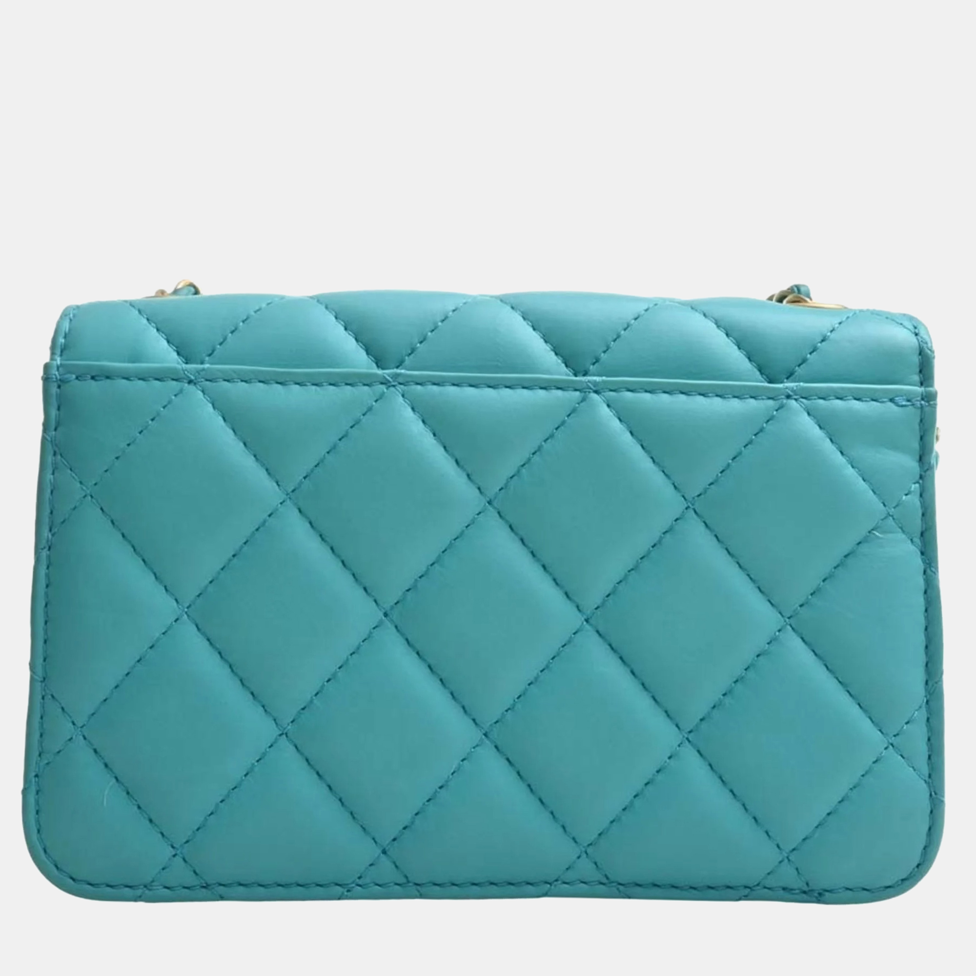 

CHANEL Teal Leather Quilted Shoulder Bag, Blue