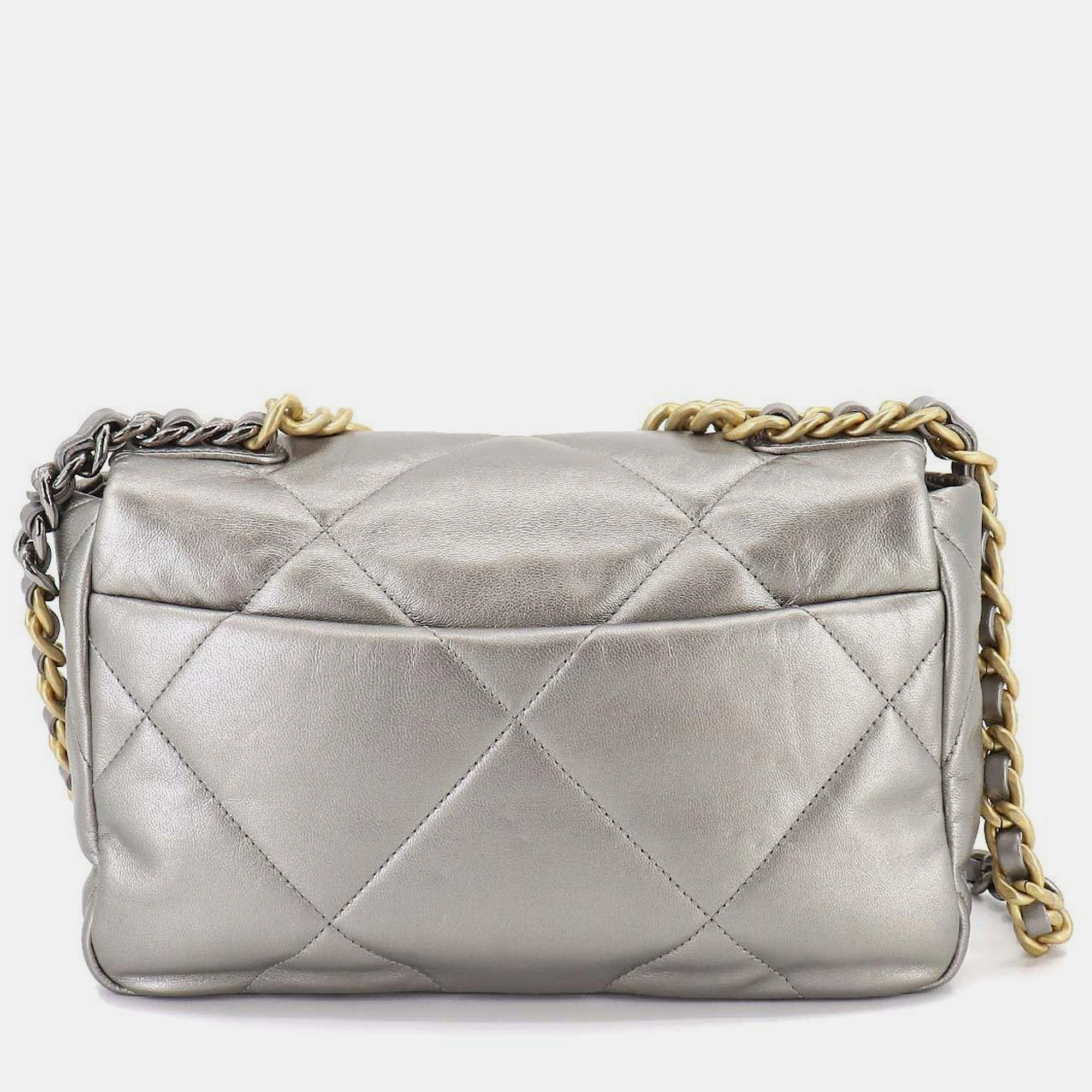

Chanel Silver Lambskin Leather Medium 19 Bag