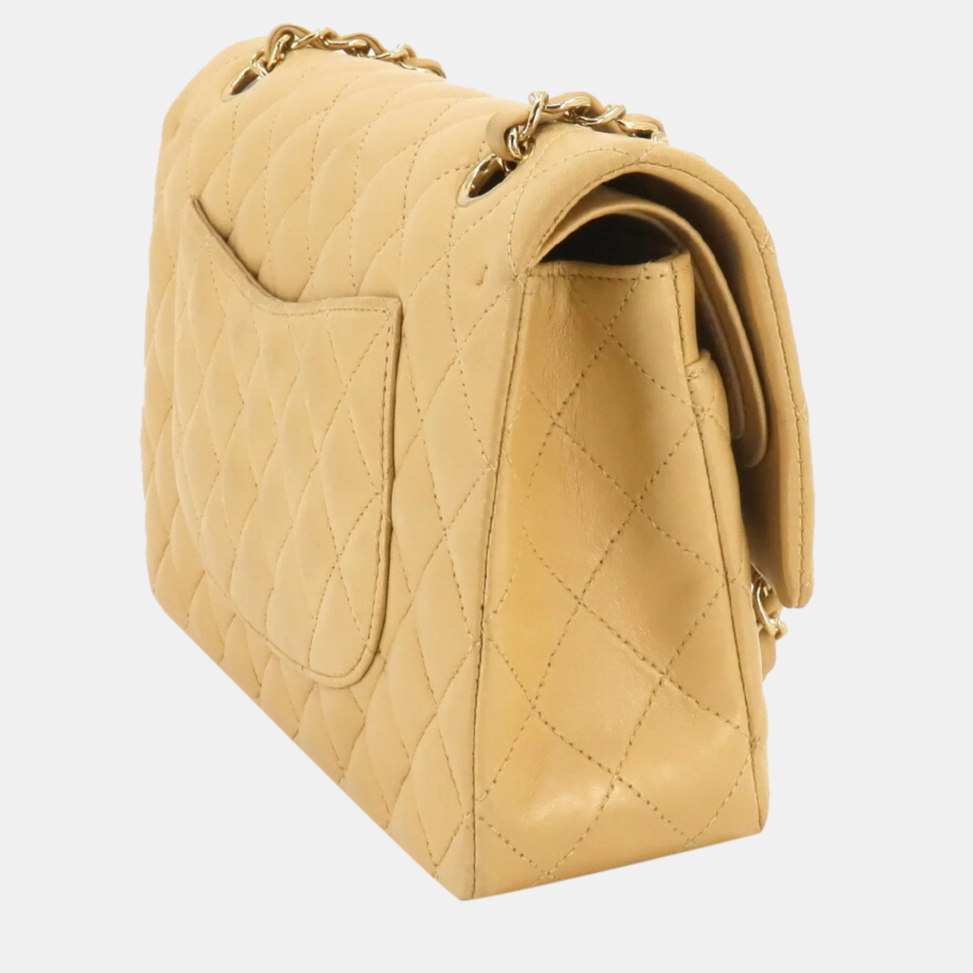 

Chanel Beige Lambskin Leather  Classic Double Flap Shoulder Bags