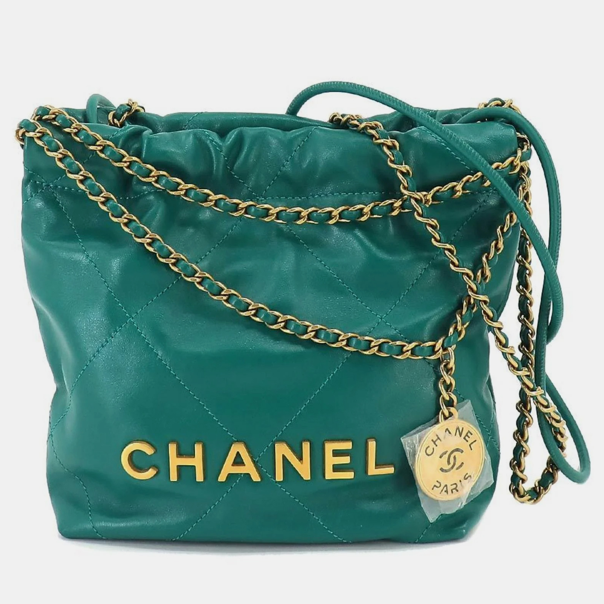 Pre-owned Chanel Green Leather 22 Mini Hobos