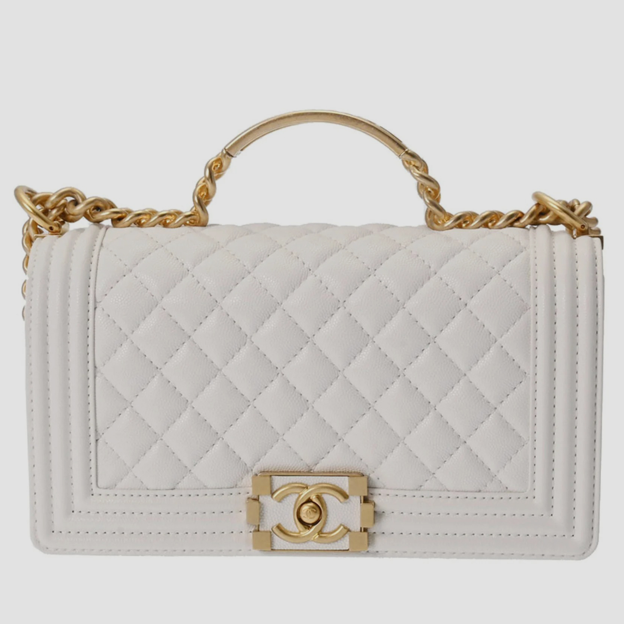 

Chanel White Leather Boy Chain Shoulder Bag