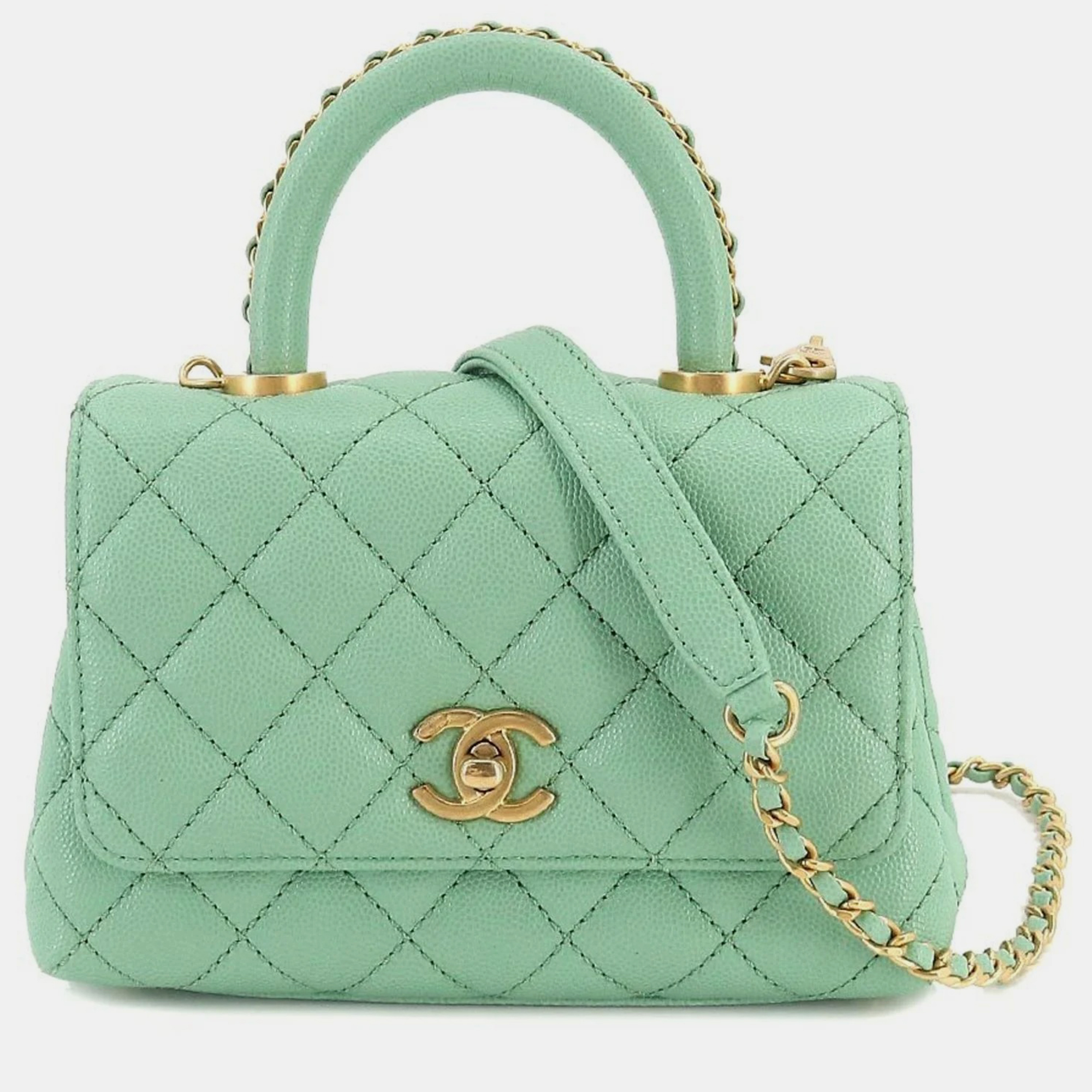 Pre-owned Chanel Green Cavair Leather Mini Coco Handle Top Handle Bag