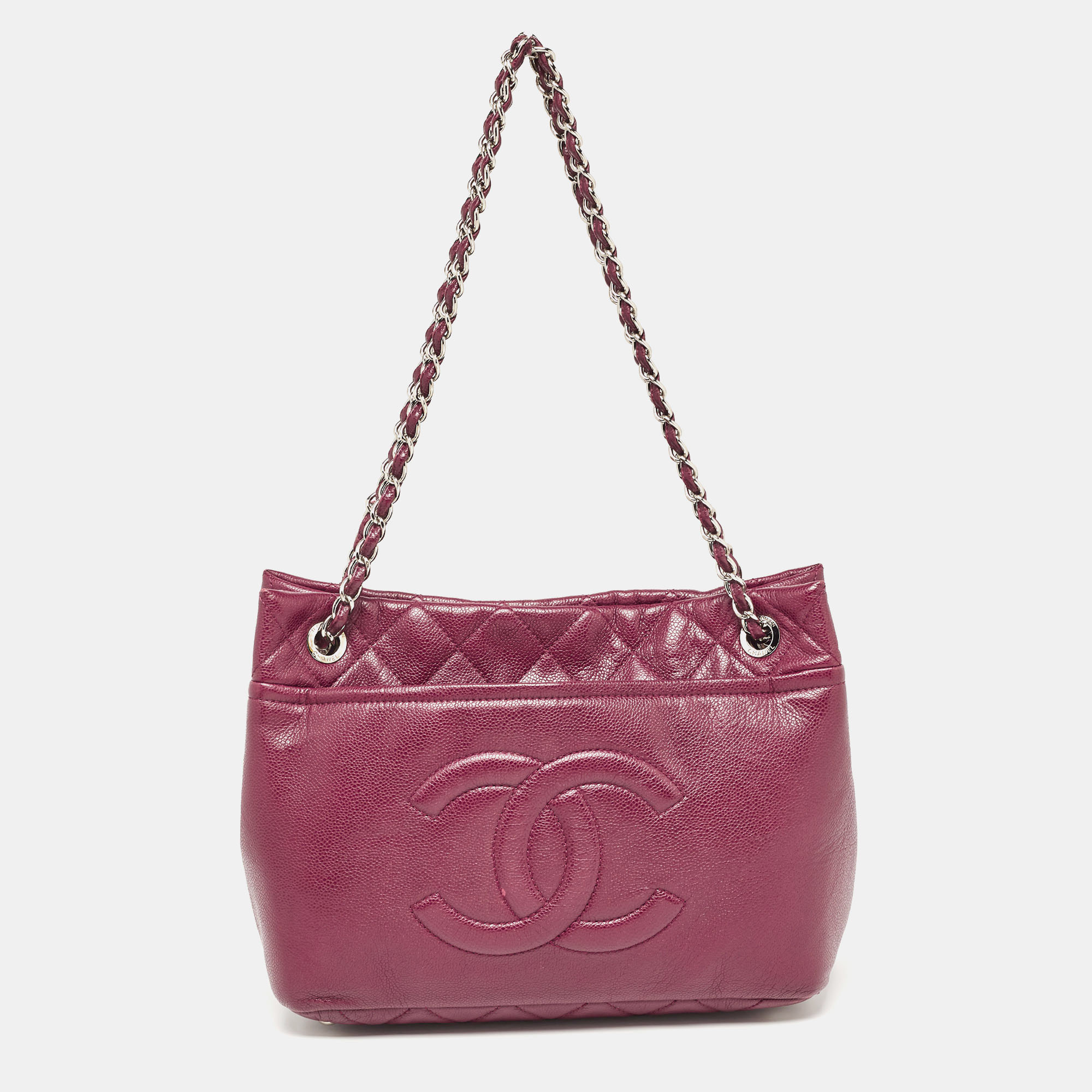 

Chanel Dark Red Quilted Caviar Leather CC Timeless Tote
