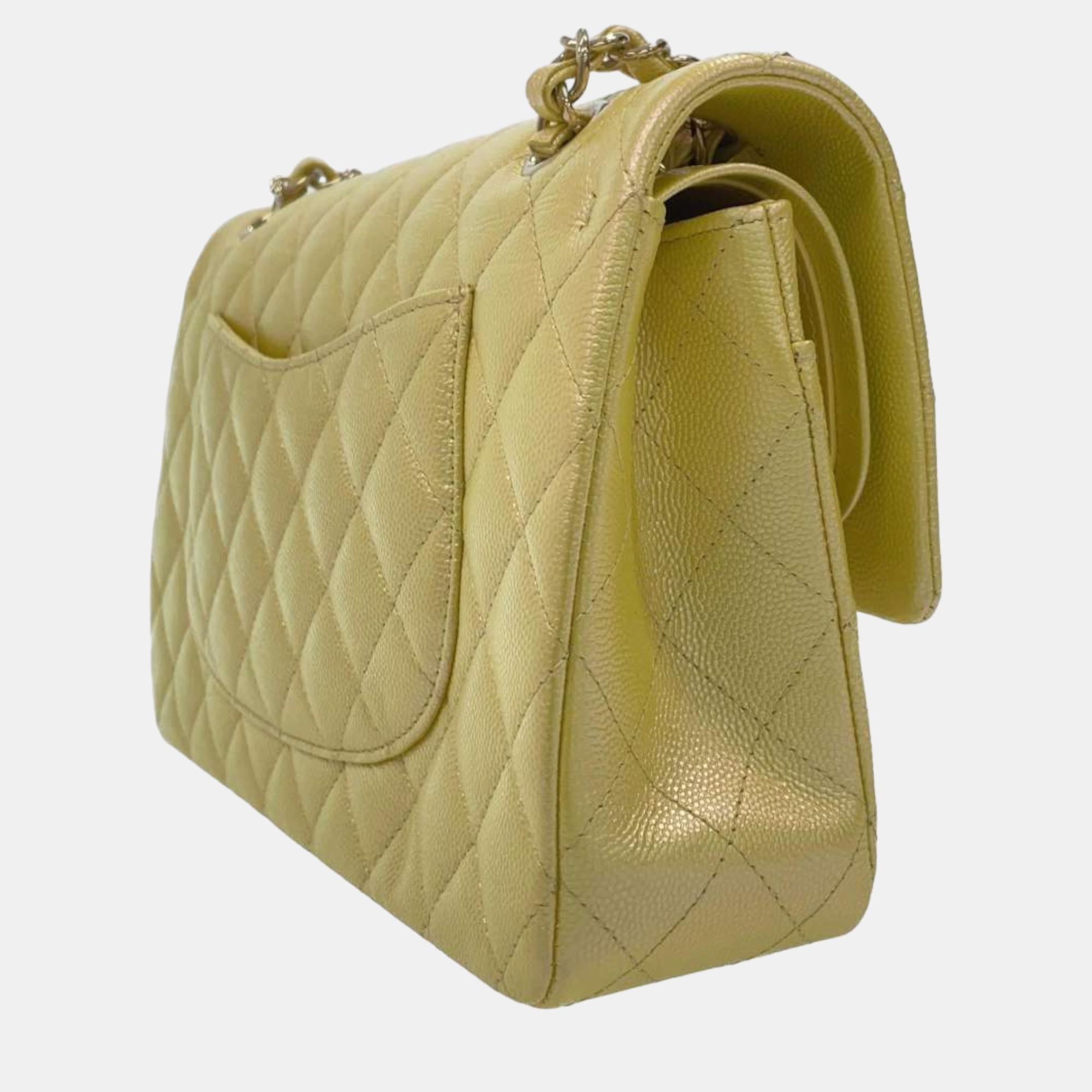 

Chanel Yellow Leather Classic Double Flap Shoulder Bag