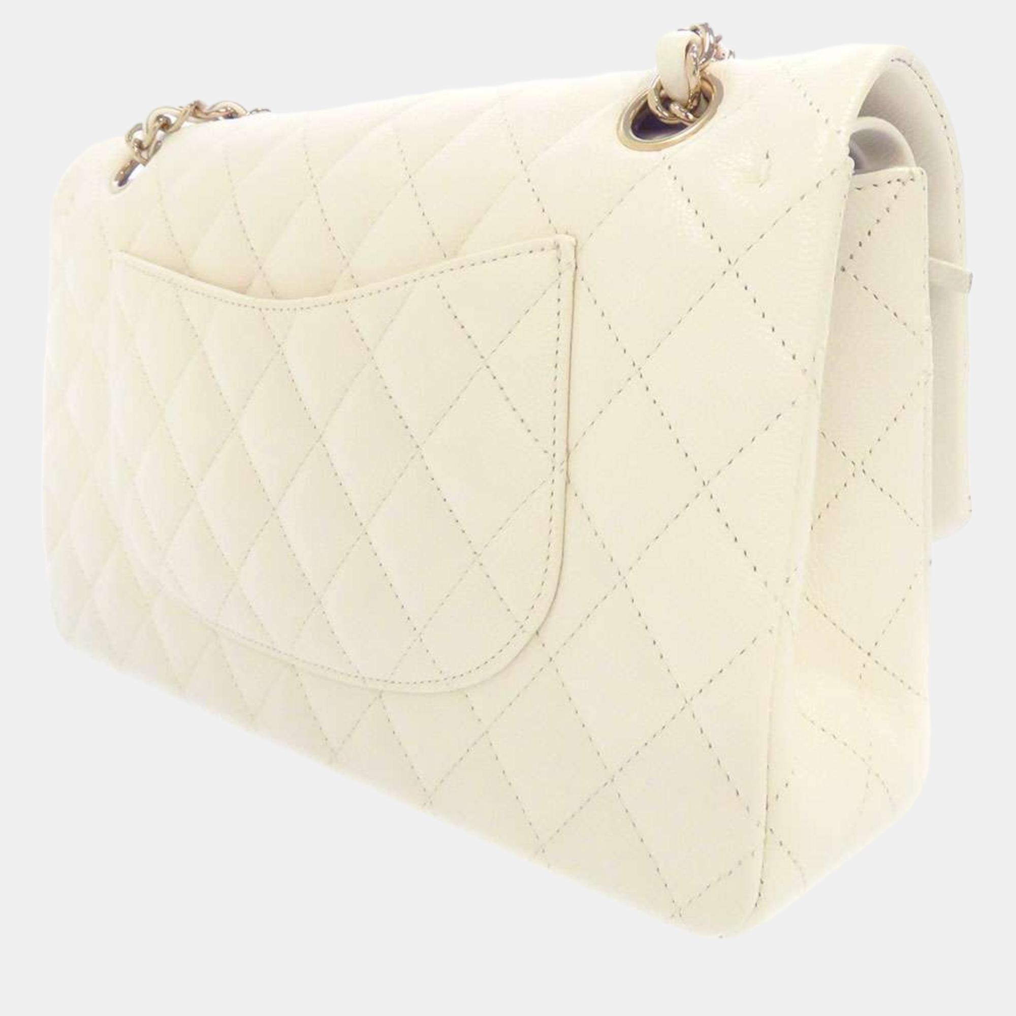 

Chanel White Leather Classic Double Flap Bag