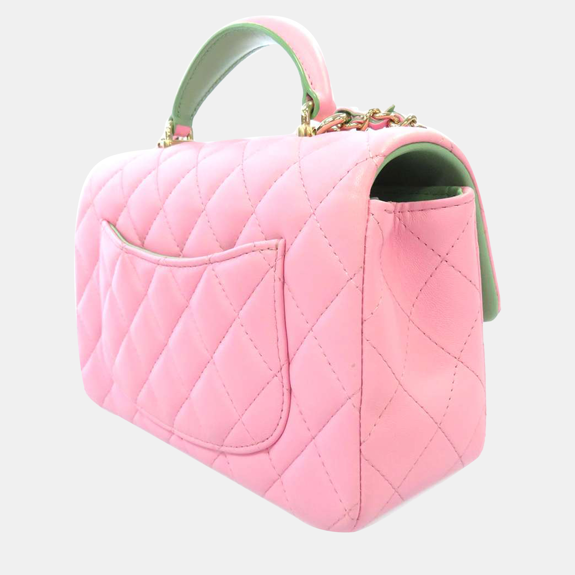 

Chanel Pink Leather Top Handle Mini Flap Bag, Green