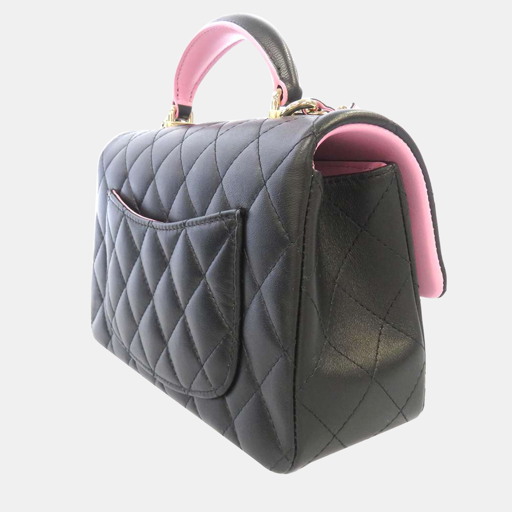 

Chanel Black Lambskin Leather Top Handle Bag