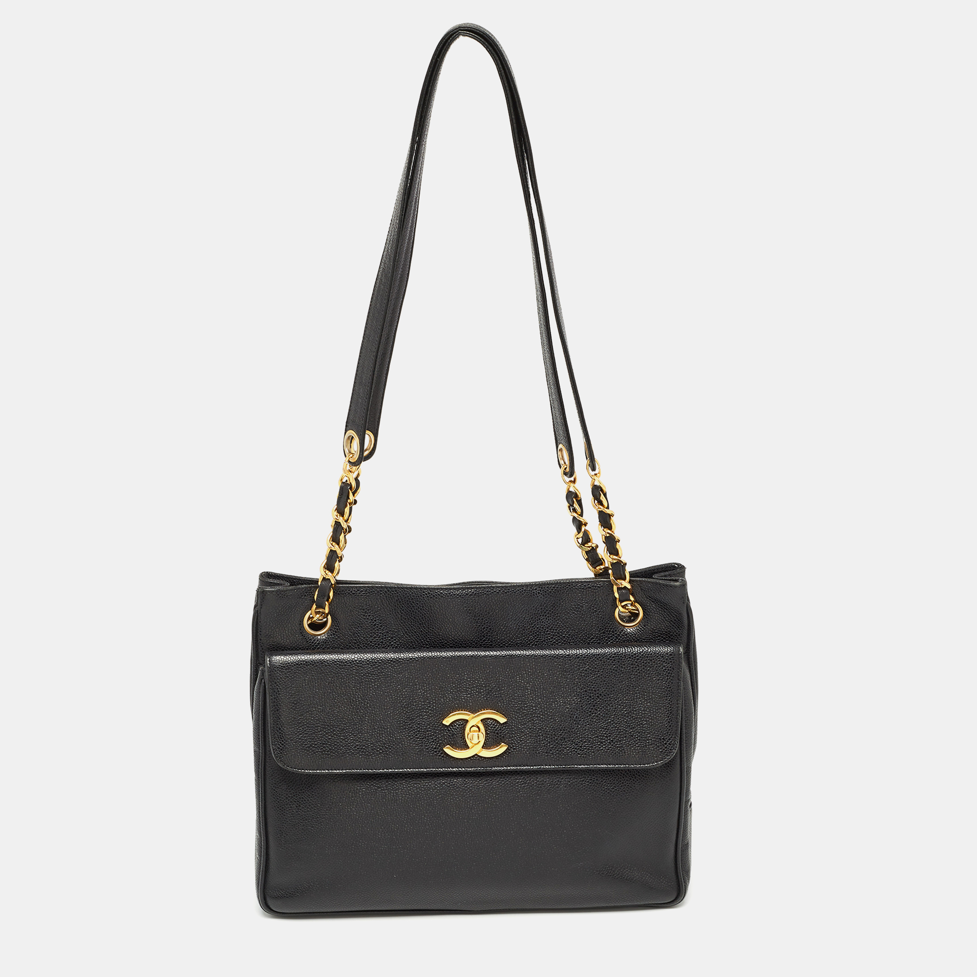 Pre-owned Chanel Black Caviar Leather Classic Pocket Shoulder Bag