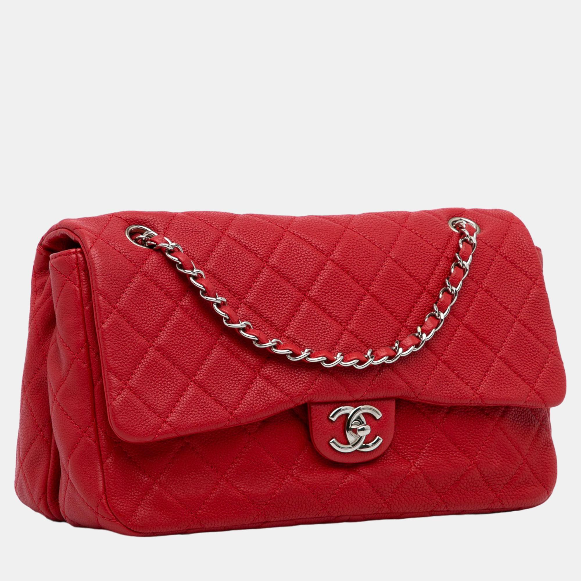 

Chanel Red Caviar Double Compartment CC Chain Flap