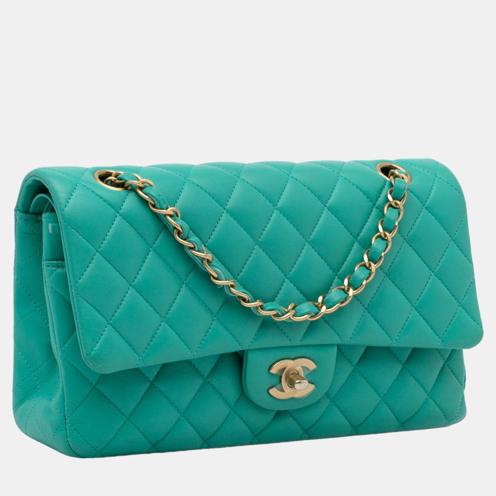 

Chanel Green Medium Classic Lambskin Double Flap