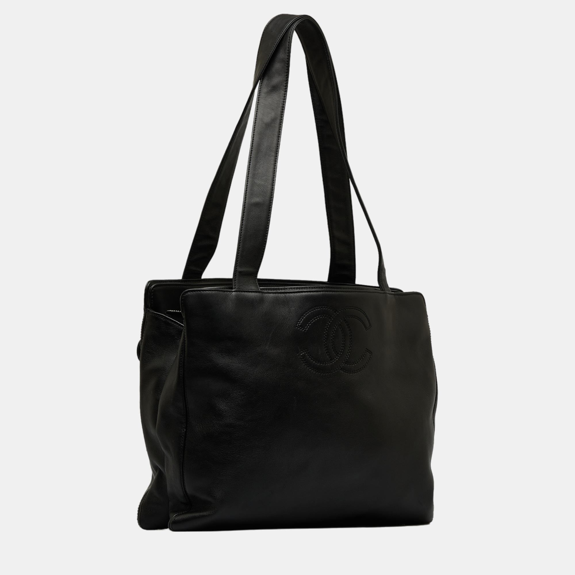 Chanel Black CC Lambskin Leather Tote Bag