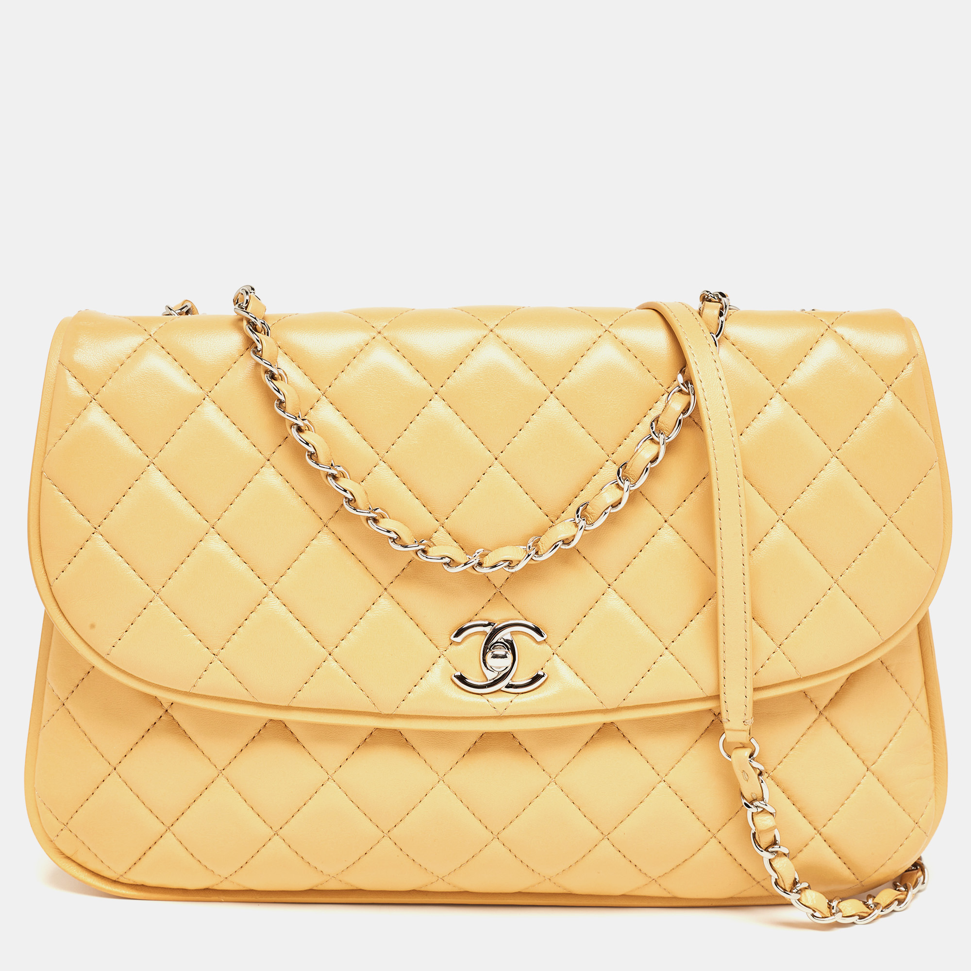 Pre-owned Chanel Yellow Quilted Leather Large Pagode Piping Flap Bag