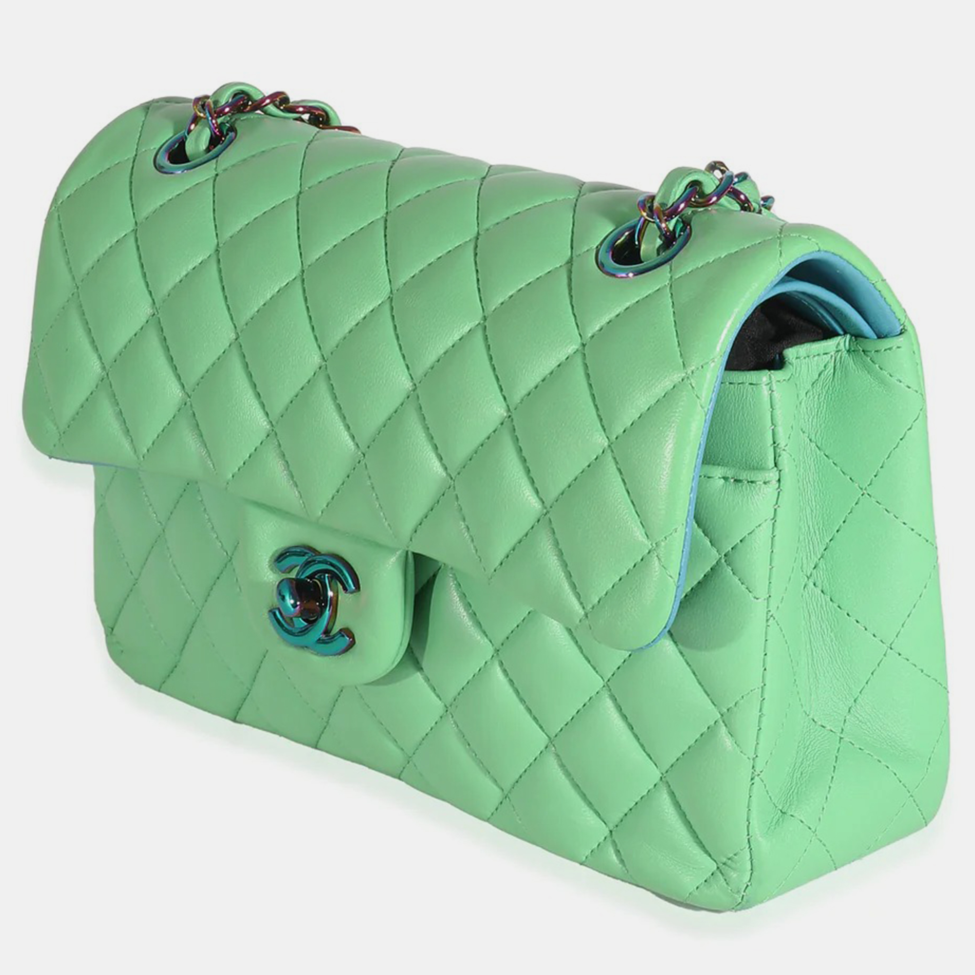 

Chanel Green Lambskin Leather  Classic Double Flap Shoulder Bags