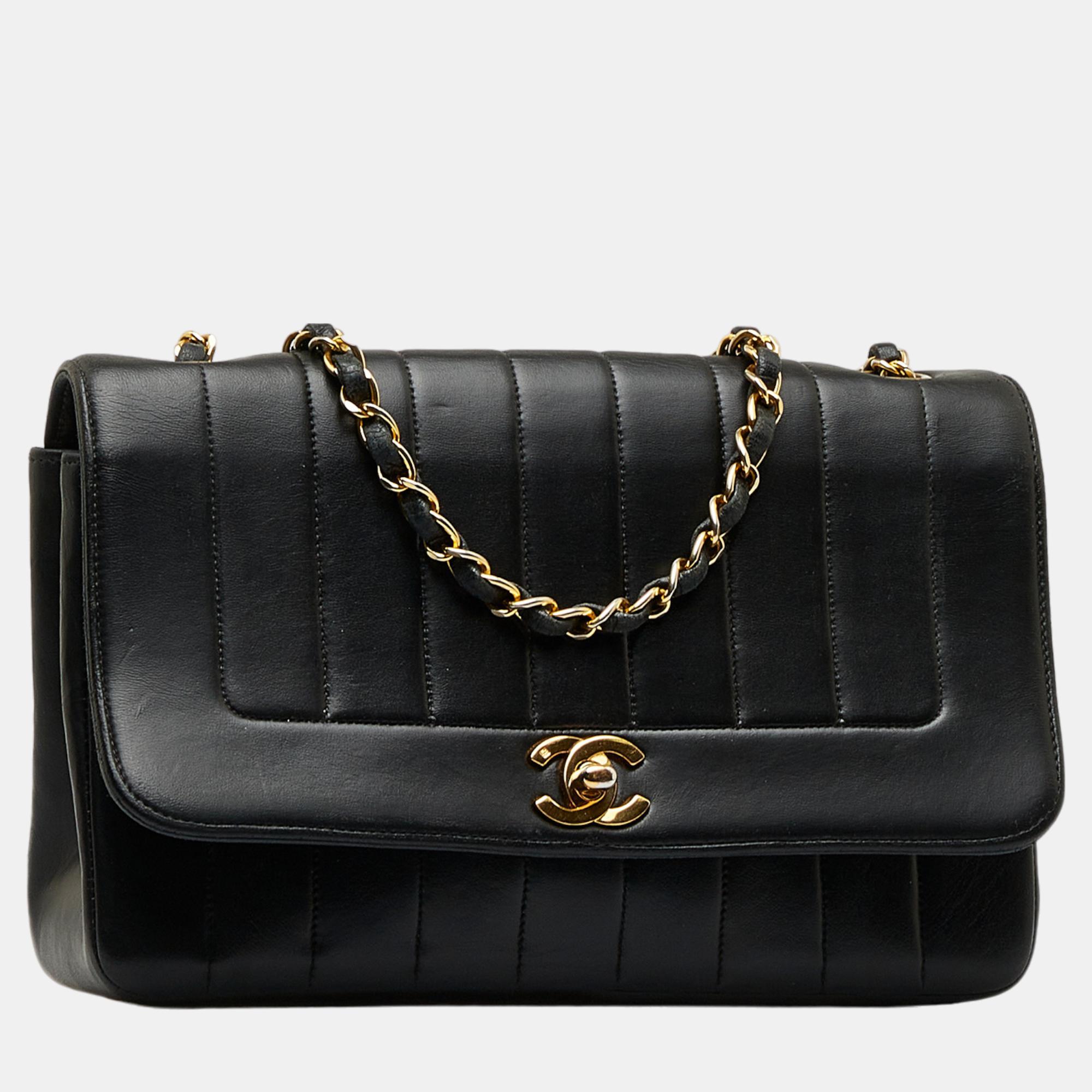 

Chanel Black Lambskin Vertical Border Flap