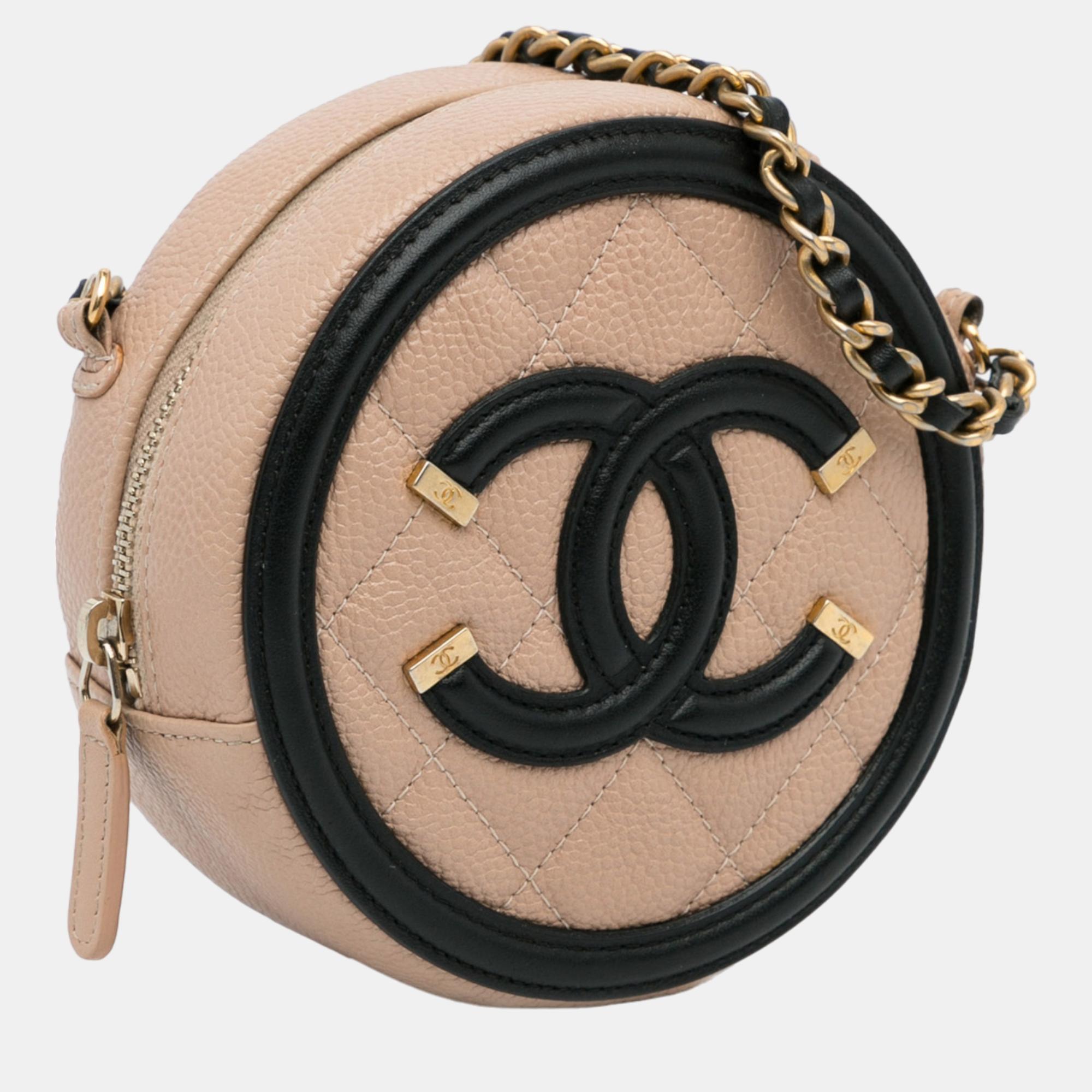 

Chanel Beige/Brown CC Filigree Caviar Round Crossbody Bag