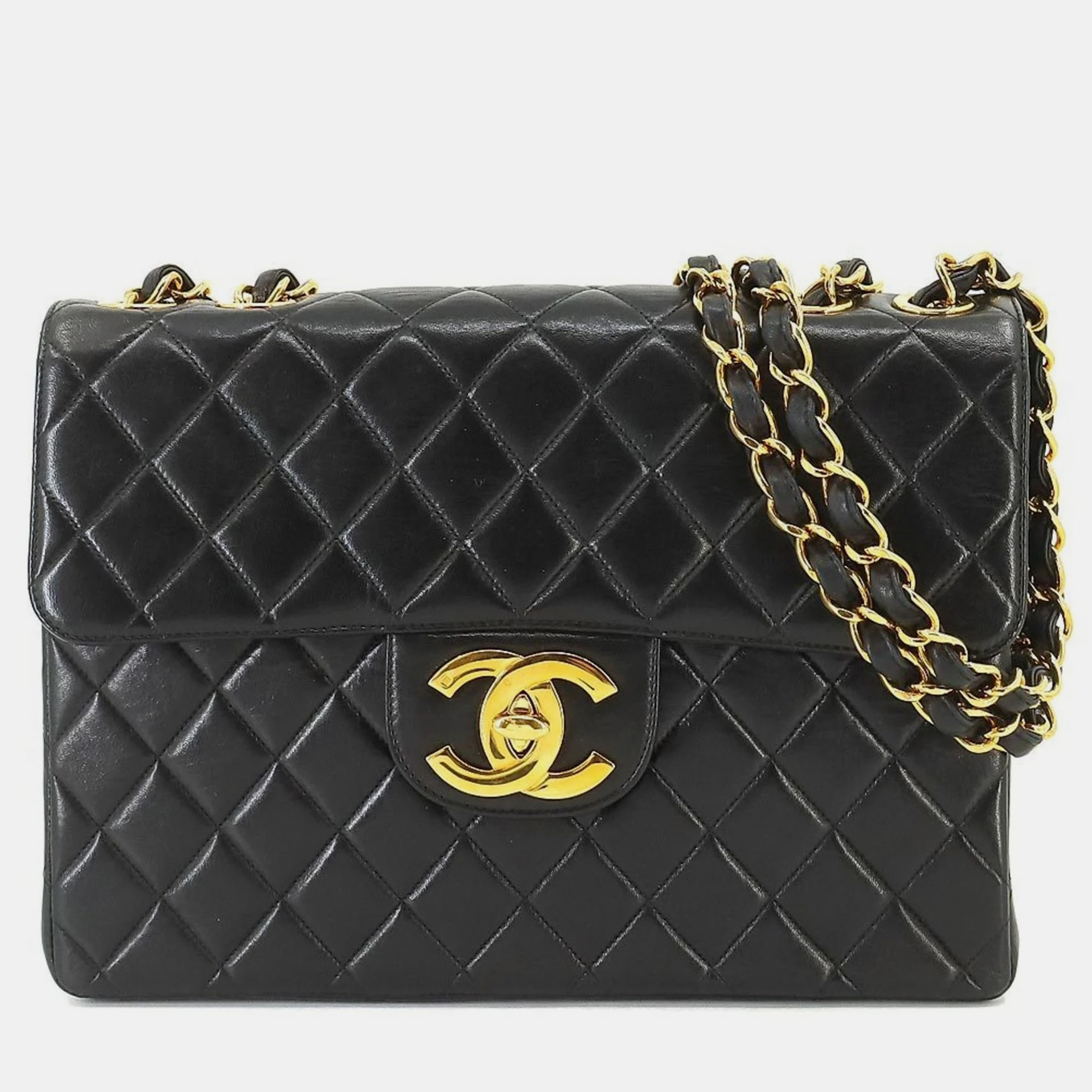 

Chanel Vintage Quilted Lambskin Jumbo Classic Single Flap Bag, Black