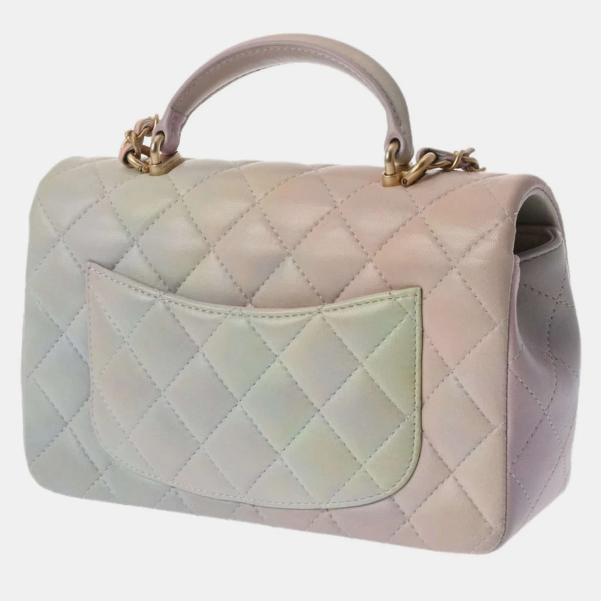 

Chanel Rainbow Pastel Quilted Lambskin Top Handle Mini Flap Bag, Multicolor