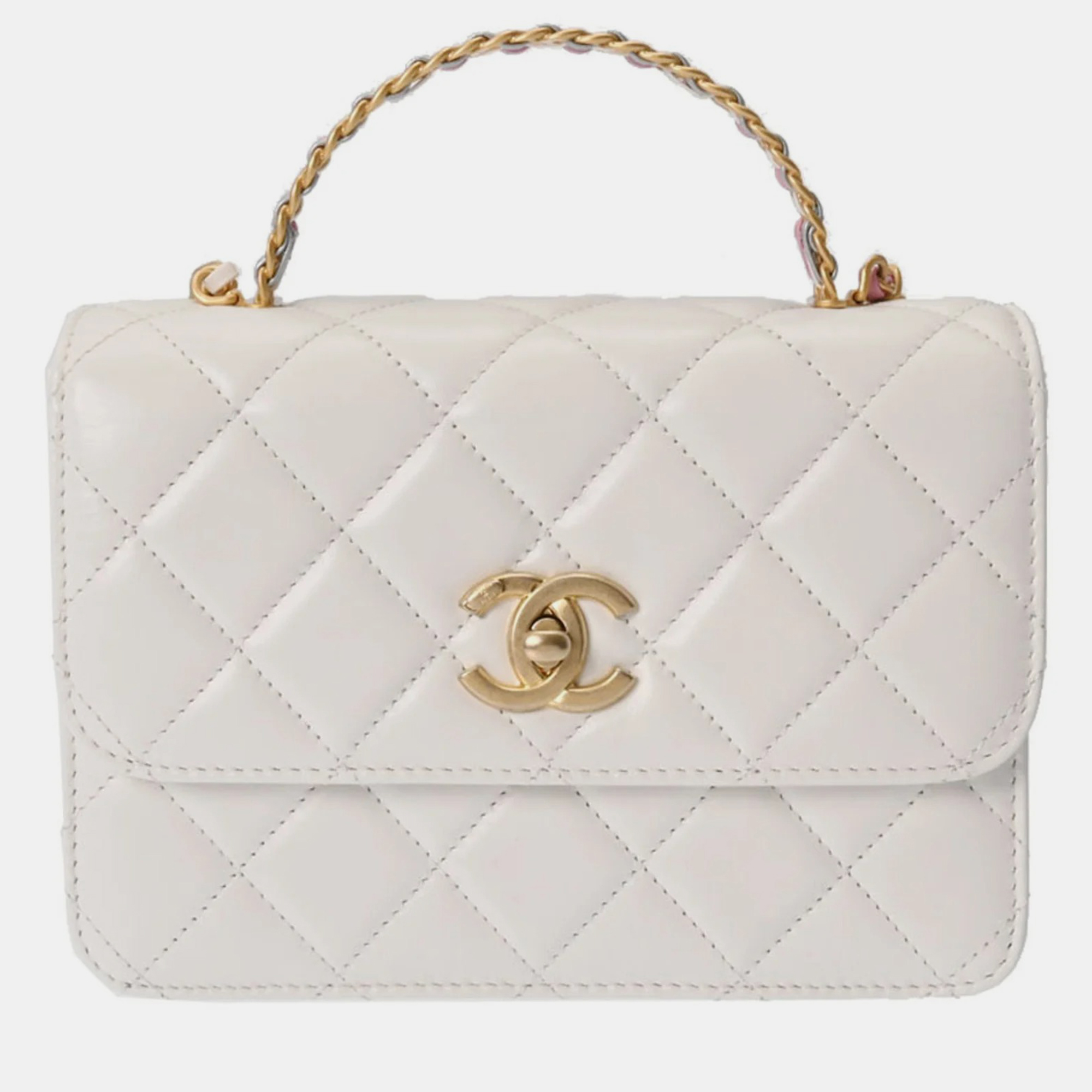

Chanel White Lambskin Leather CC Links Top Handle Bag