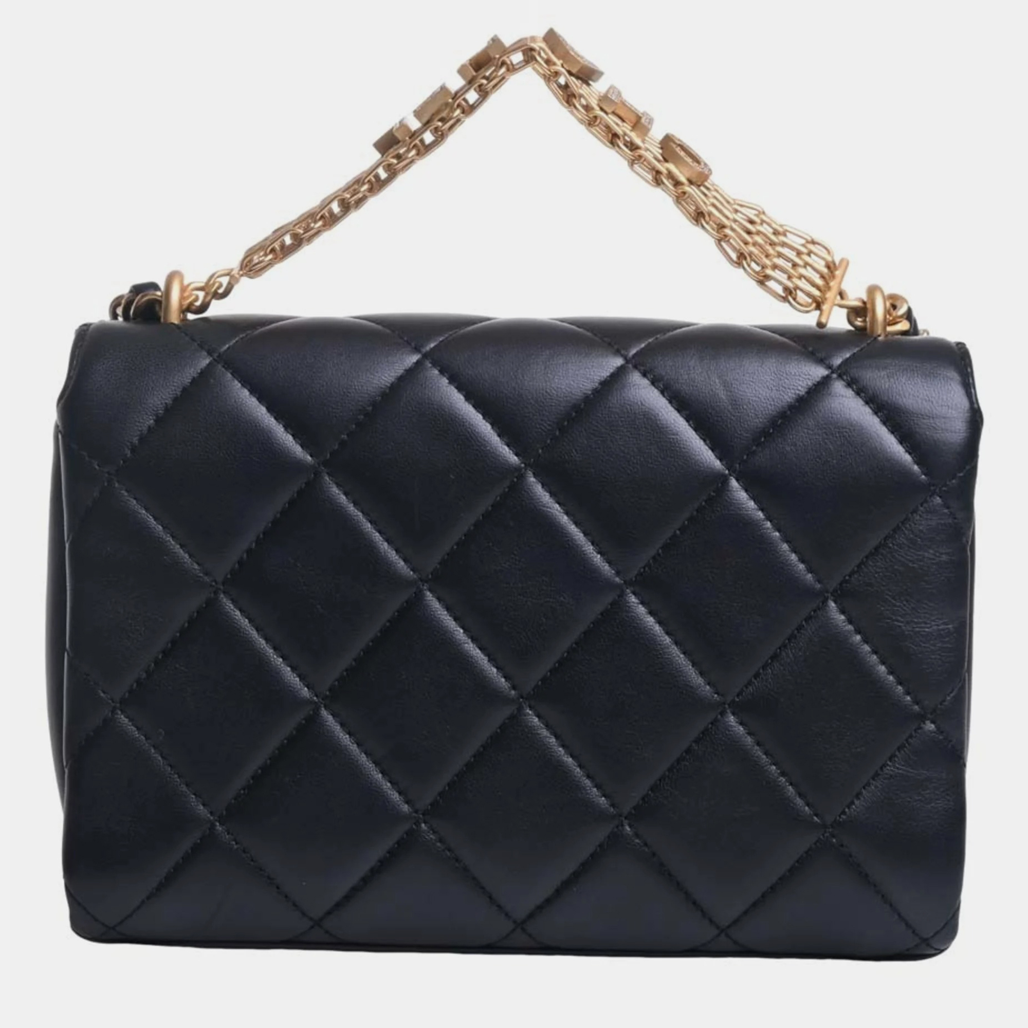 

Chanel Black Leather Mini Signature Chain Flap Bag