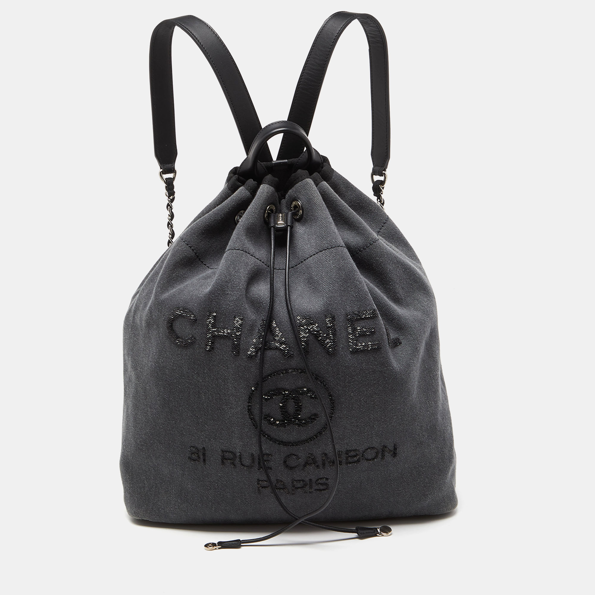 

Chanel Grey/Black Denim and Leather Sequin Embellished Deauville Backpack