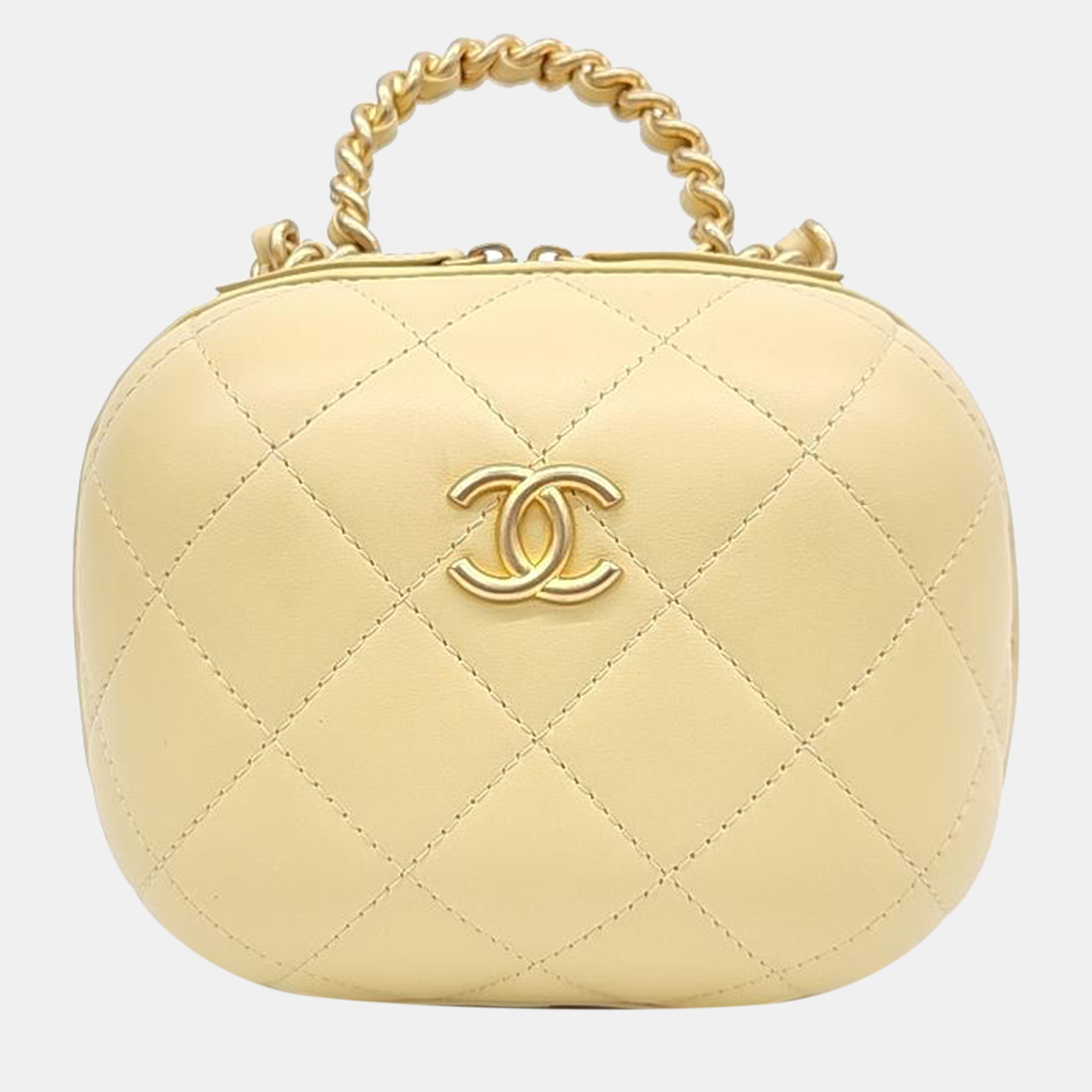 Pre-owned Chanel Top Handle Chain Crossbody Bag In Yellow