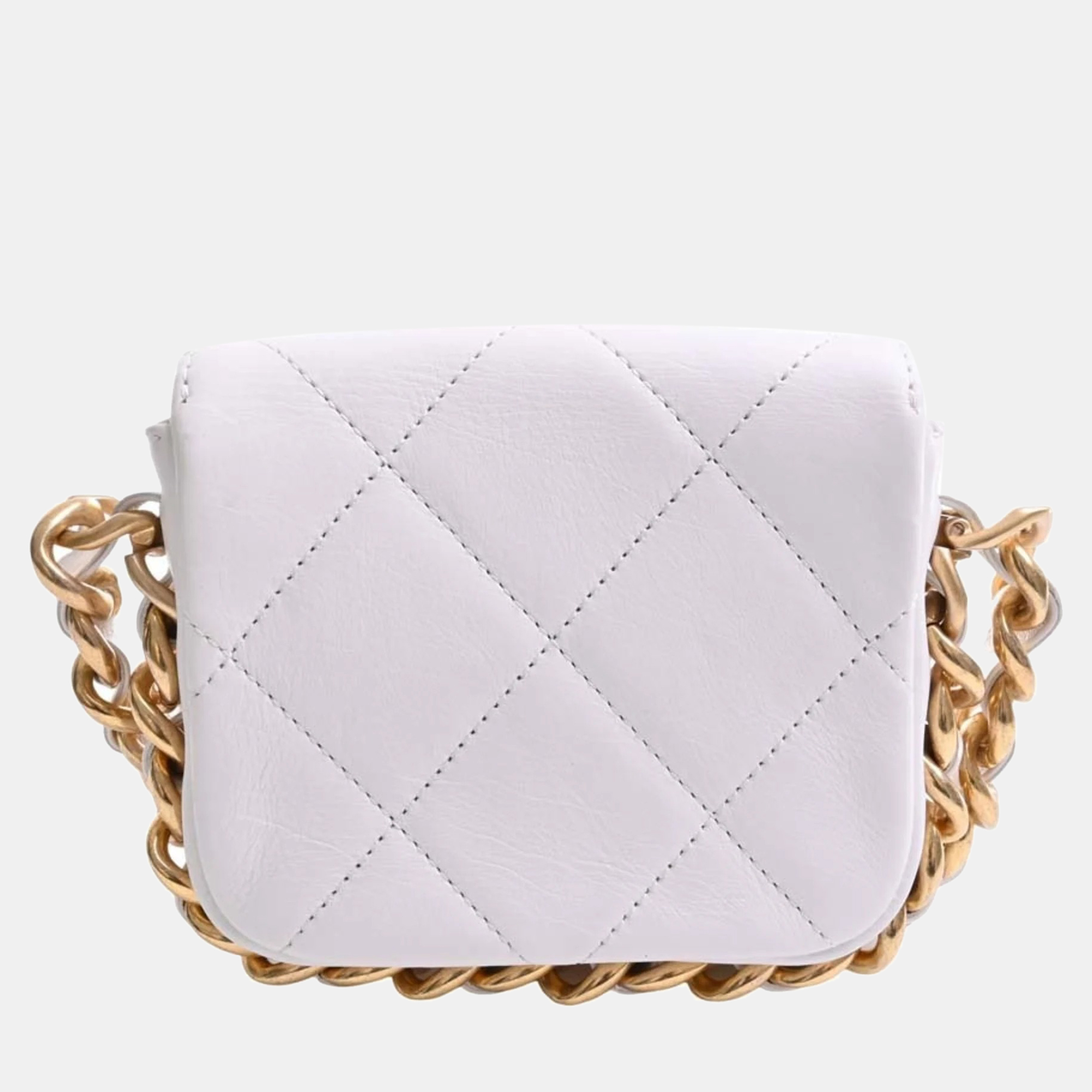 

Chanel White Leather Mini Framing Chain Flap Bag