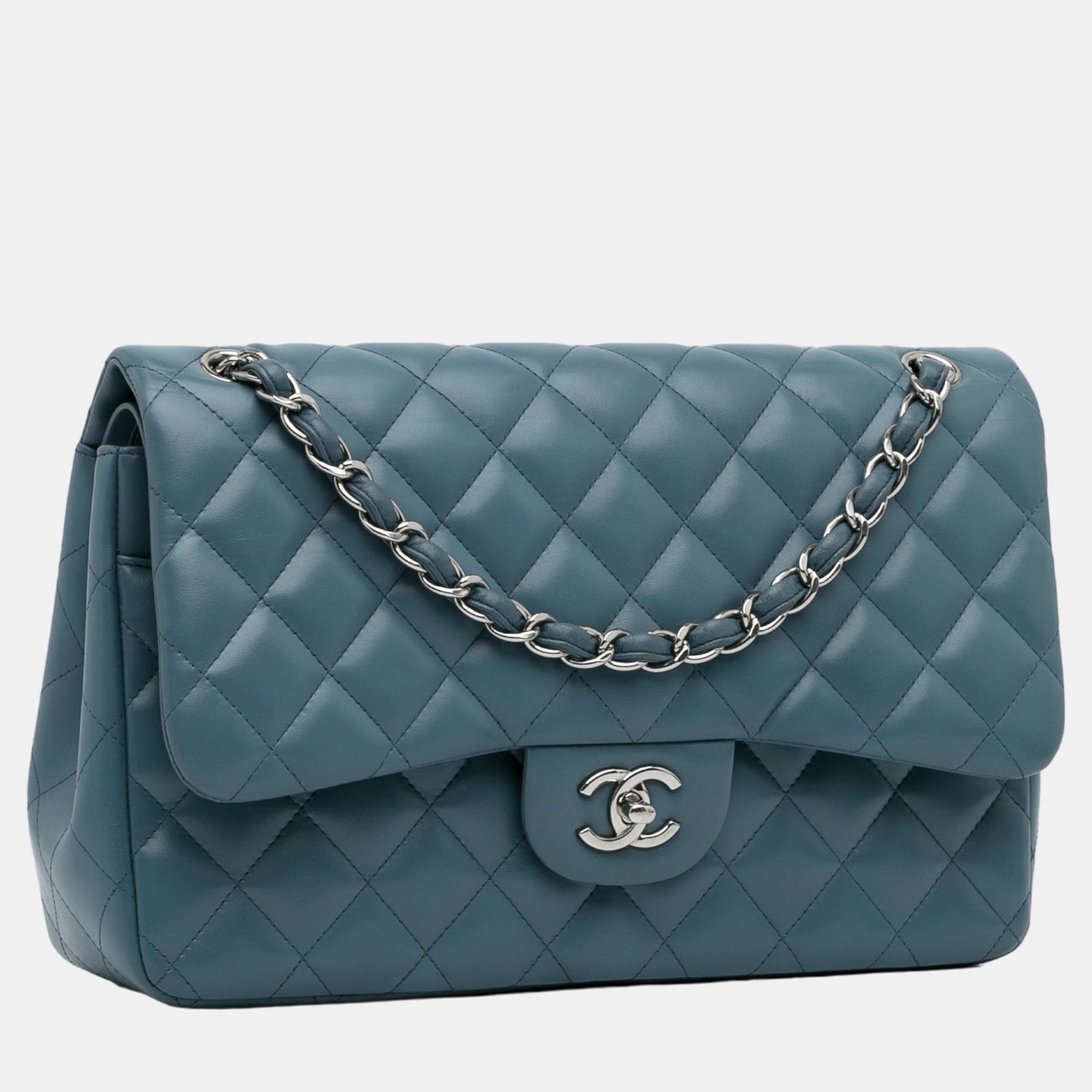 

Chanel Blue Jumbo Classic Lambskin Double Flap