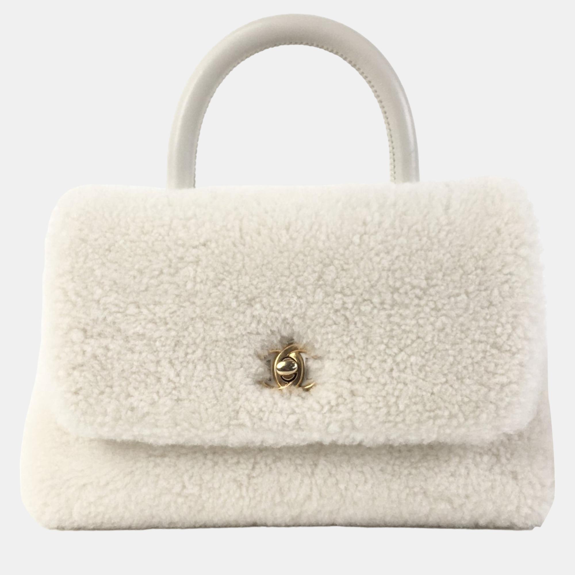 

Chanel White Small Shearling Coco Top Handle Bag