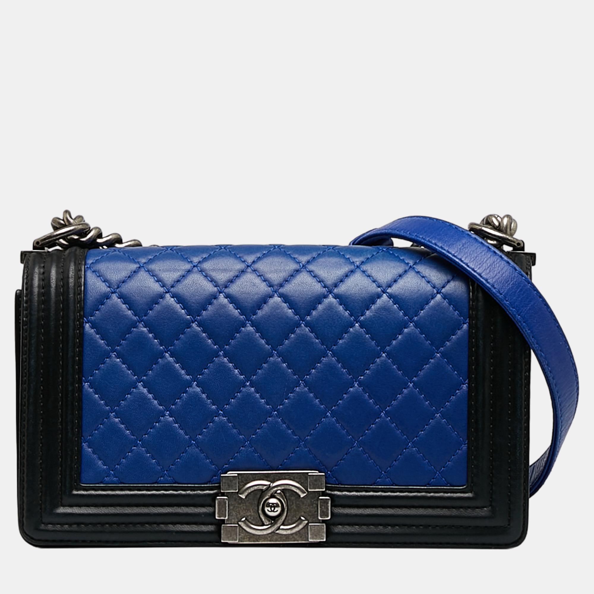 

Chanel Blue Medium Lambskin Boy Bicolor Flap Bag