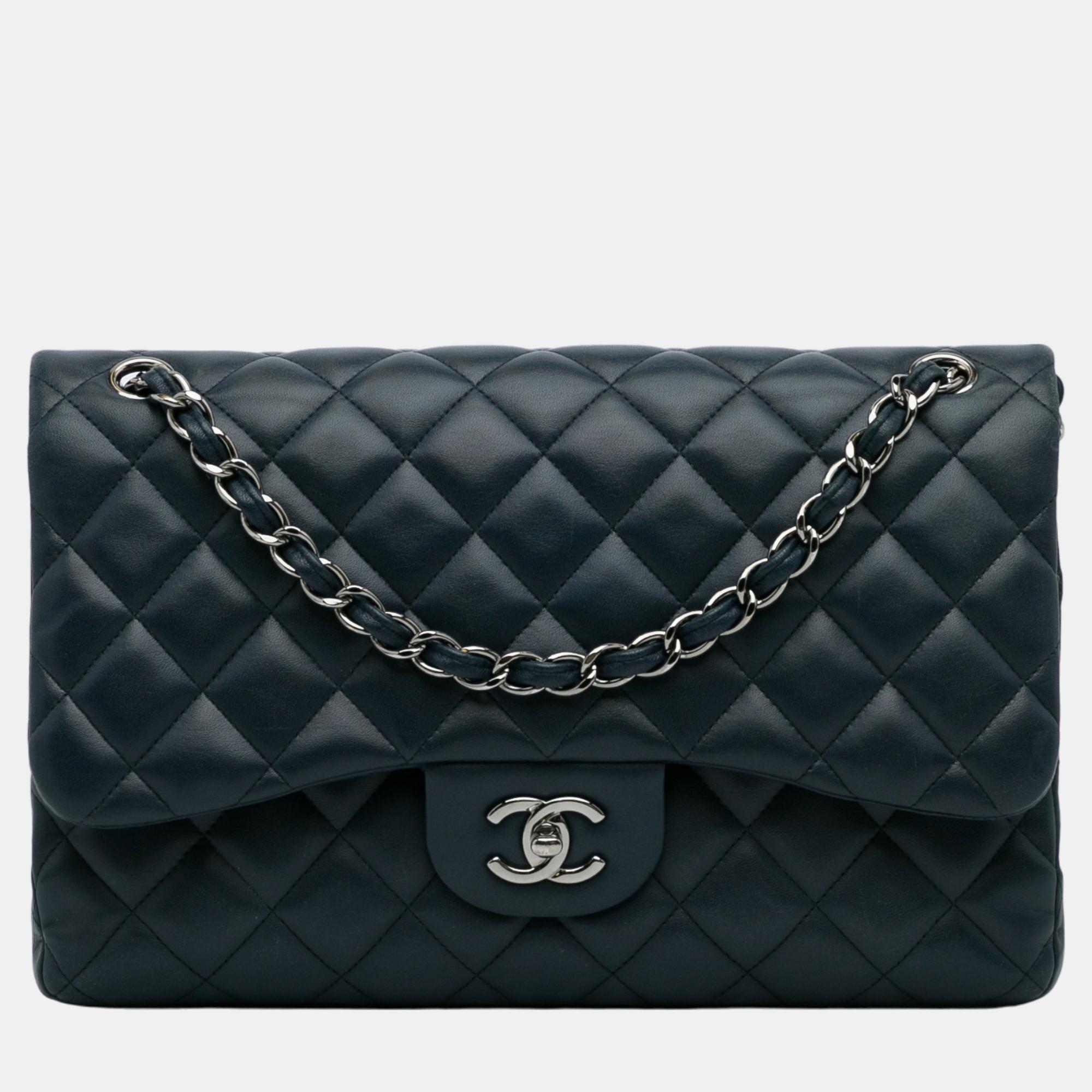 

Chanel Navy Blue Jumbo Classic Lambskin Double Flap