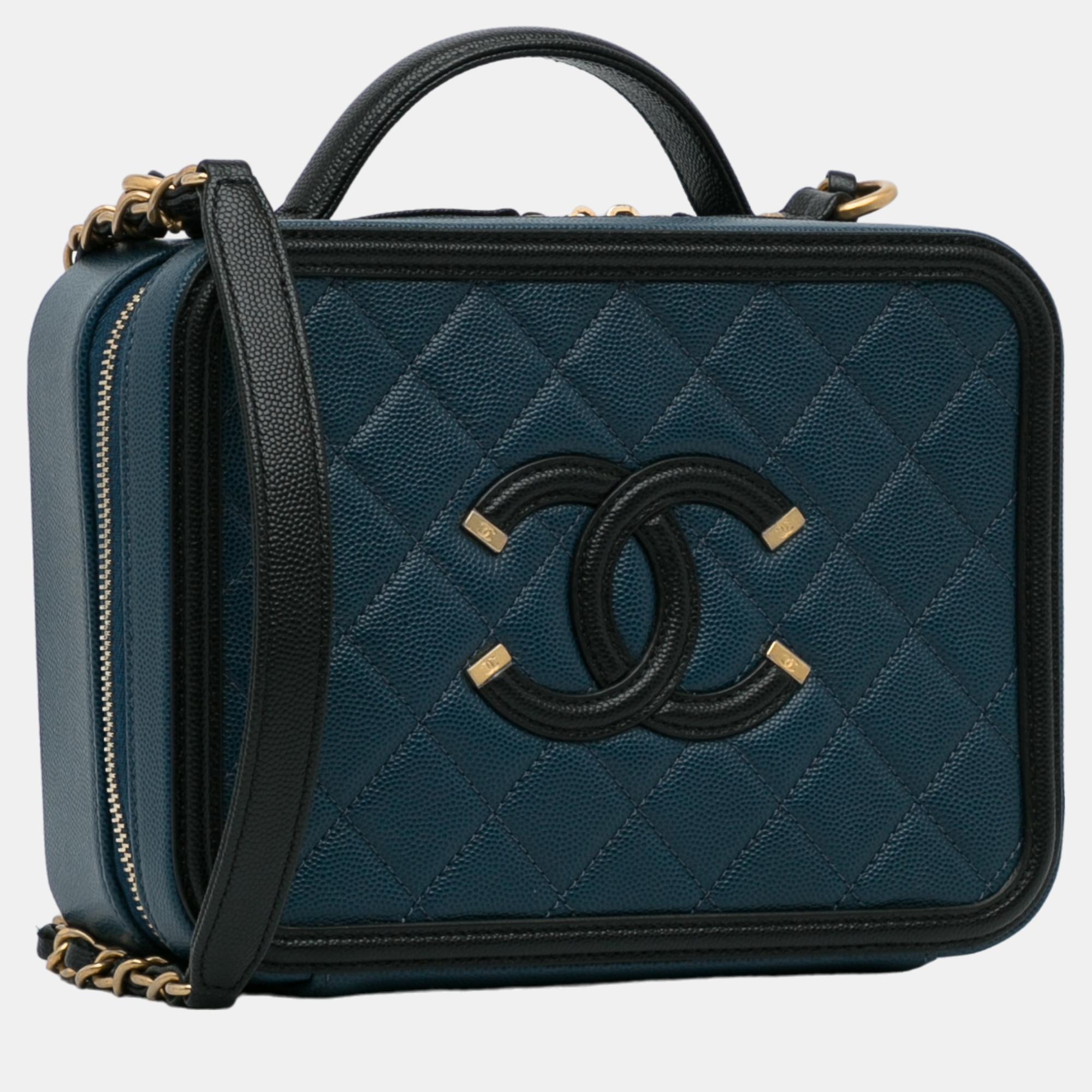 

Chanel Blue/Black Medium CC Filigree Caviar Vanity Case