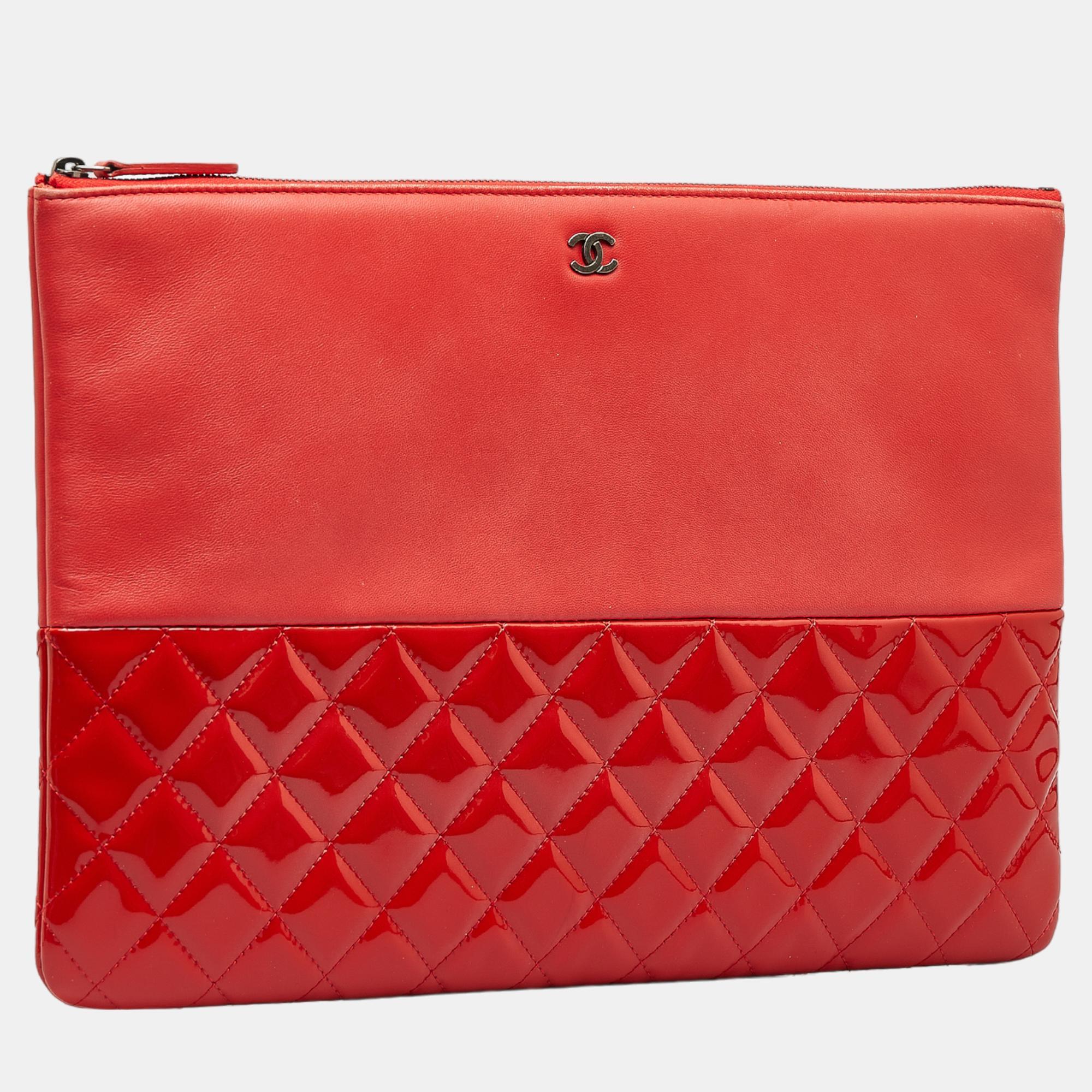 

Chanel Red Quilted O Case Clutch Bag