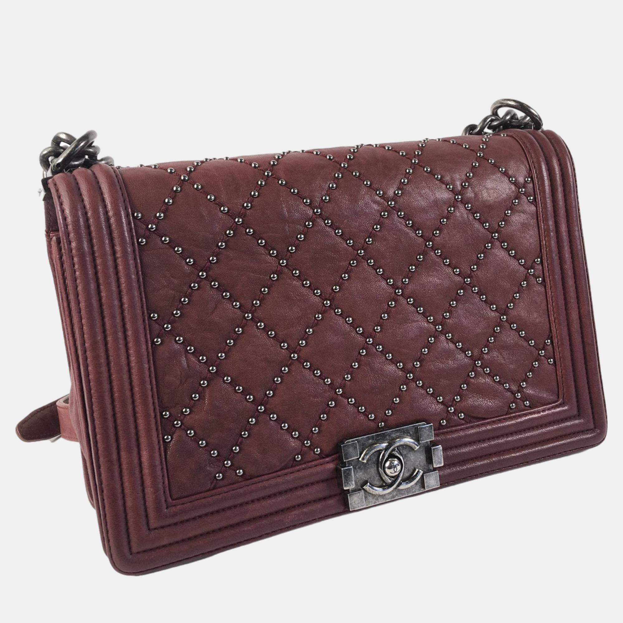 

Chanel Burgundy Large Studded Boy Crossbody Bag