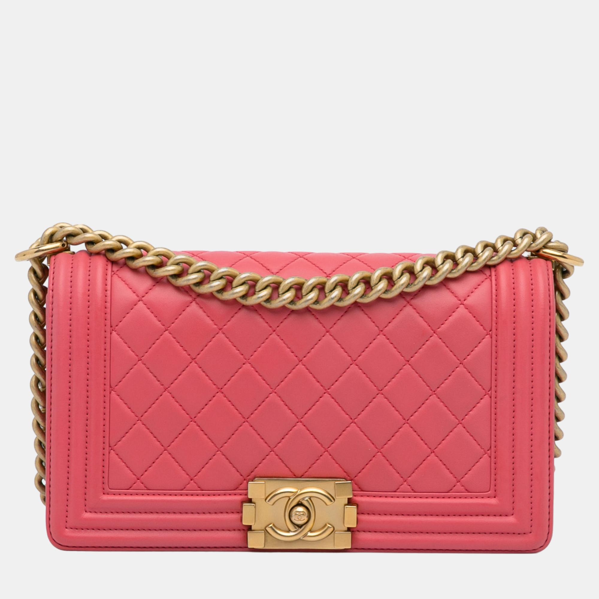Pre-owned Chanel Pink Medium Lambskin Boy Flap Bag