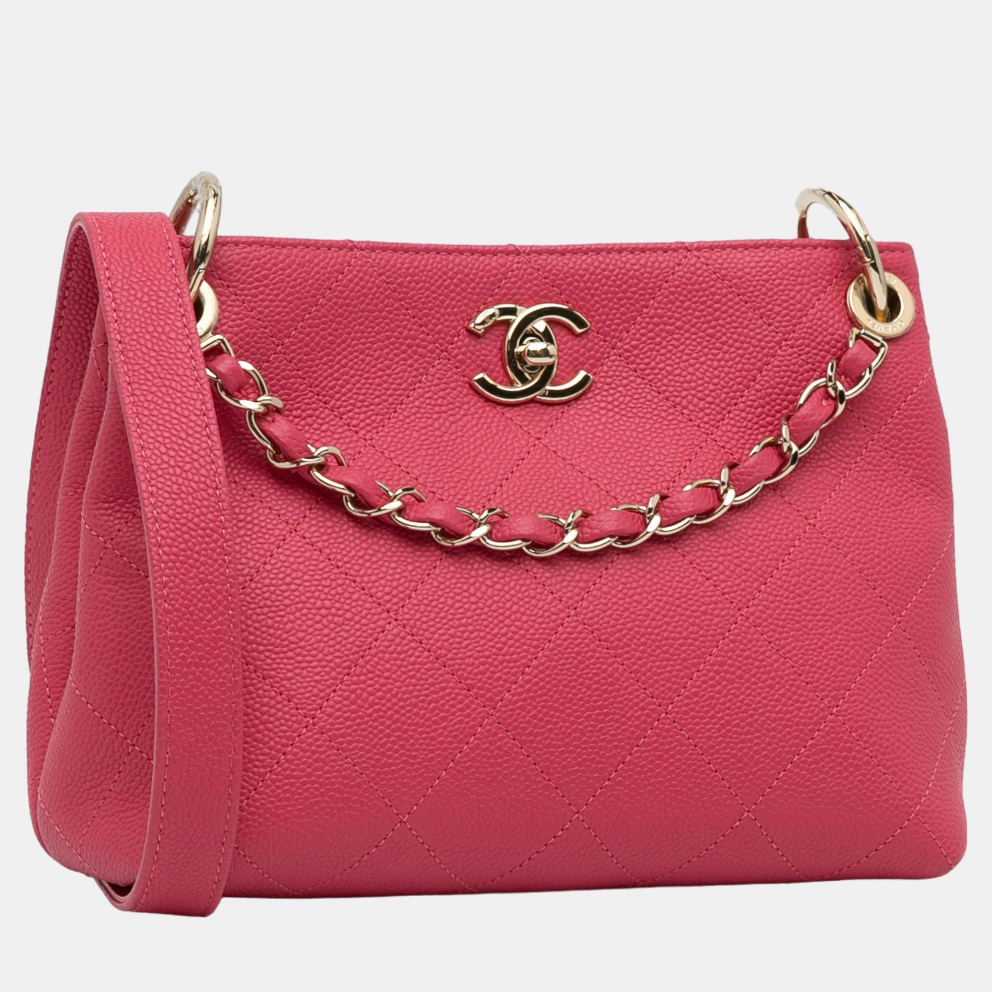 

Chanel Pink CC Quilted Caviar Satchel