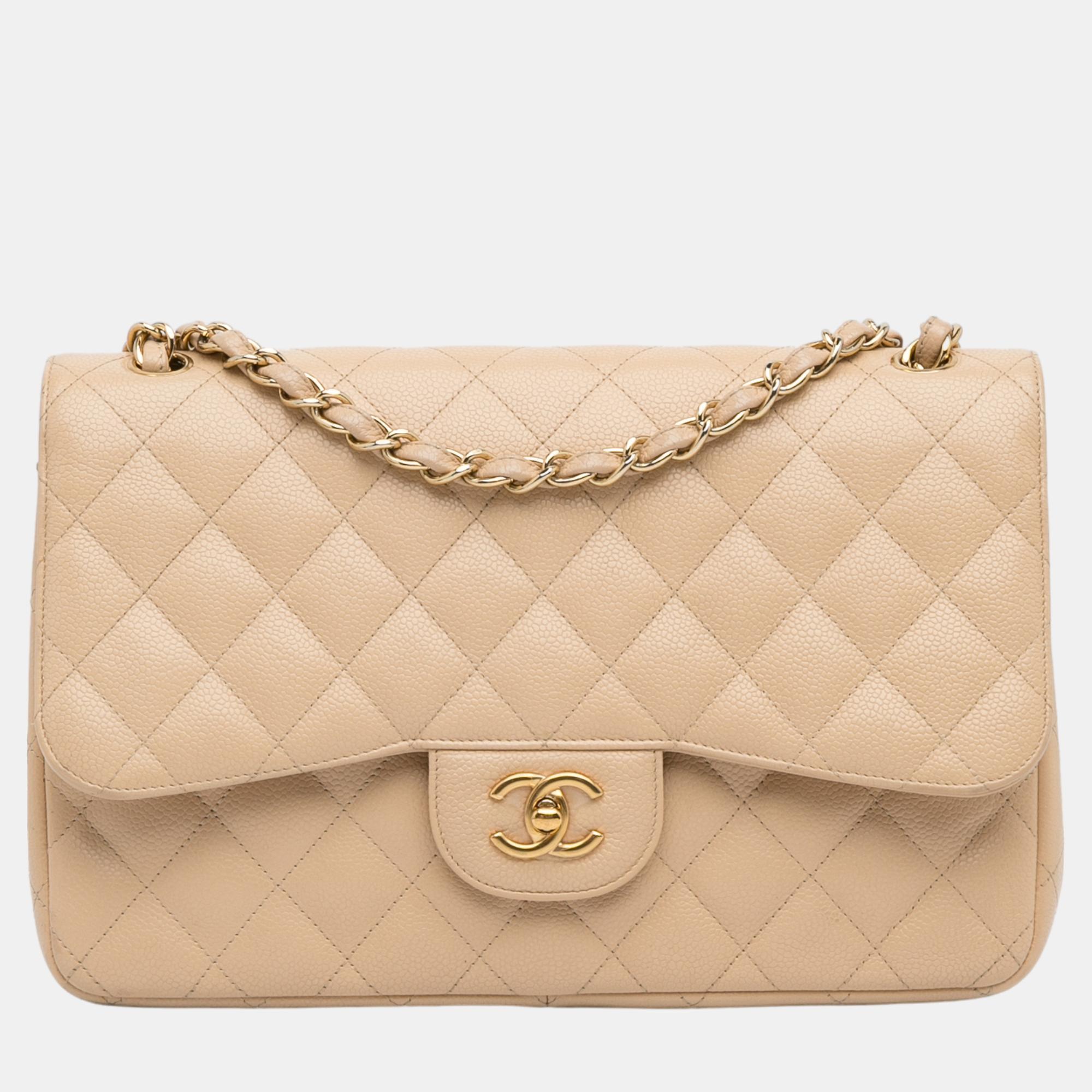 Chanel jumbo caviar online beige