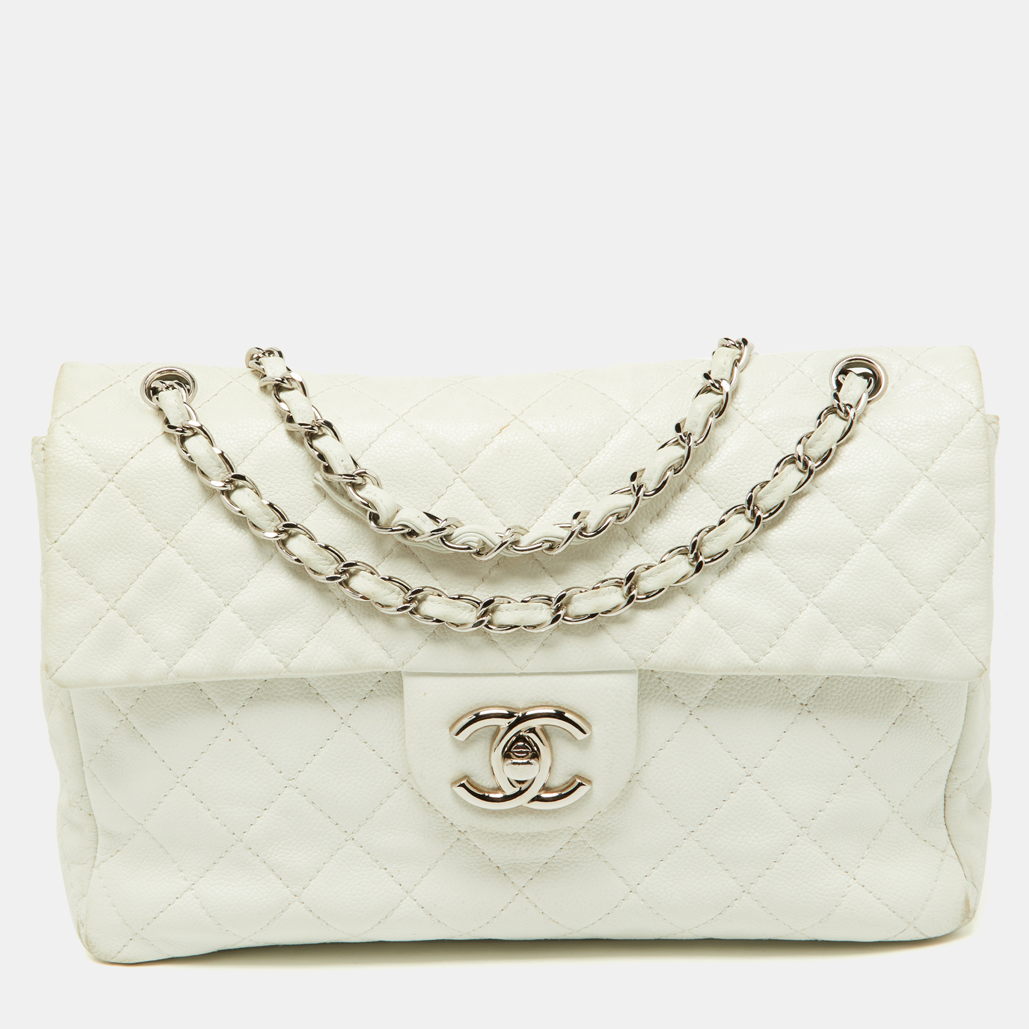 

Chanel Off White Quilted Caviar Leather Maxi Classic Single Flap Bag