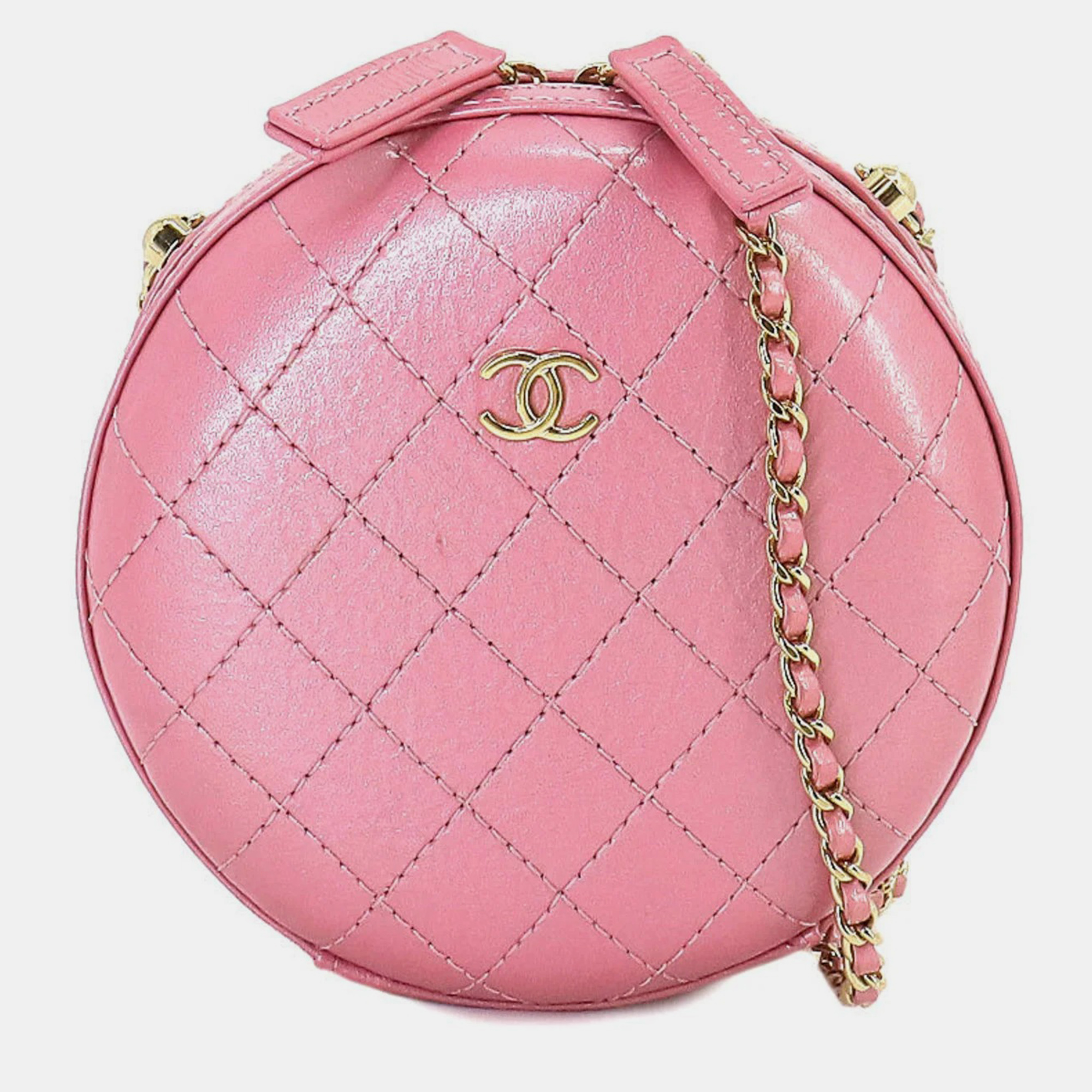 

Chanel Pink Metallic Leather Round shoulder Bag