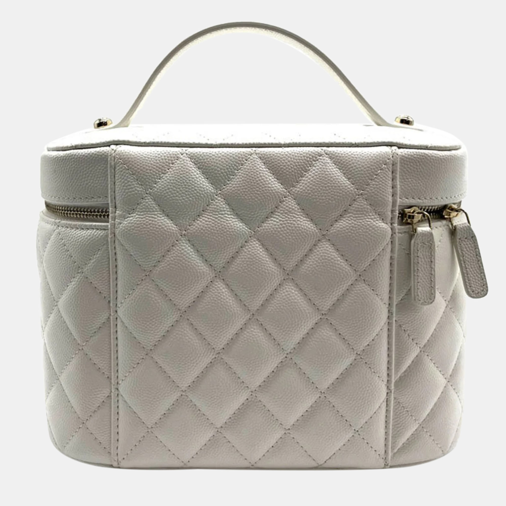 

Chanel White Caviar Leather Top Handle Vnaity Case