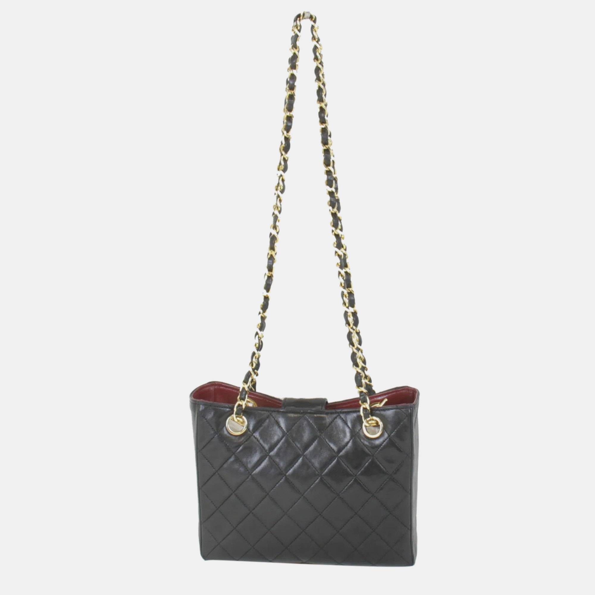 

CHANEL Black Leather Vintage Quilted CC Tote Bag