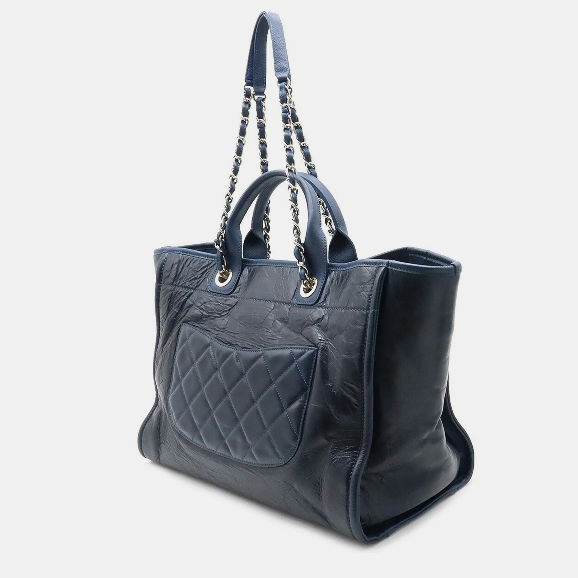 

Chanel Leather Navy Deauville GM Tote Bag, Navy blue