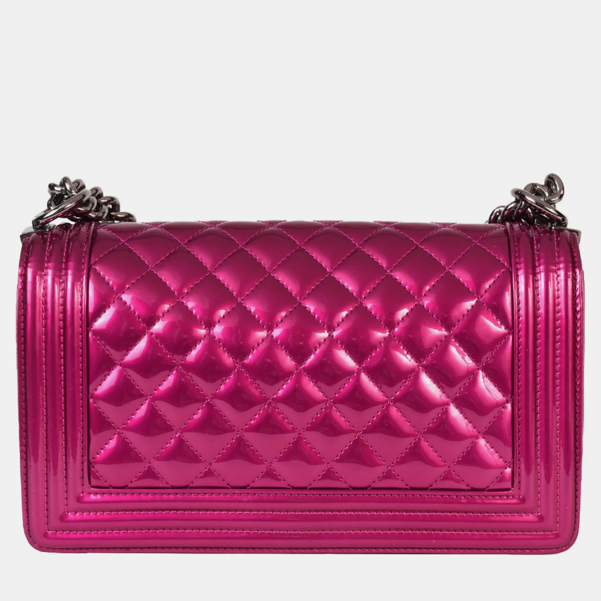 

Chanel Pink Patent Leather Medium Boy Bag