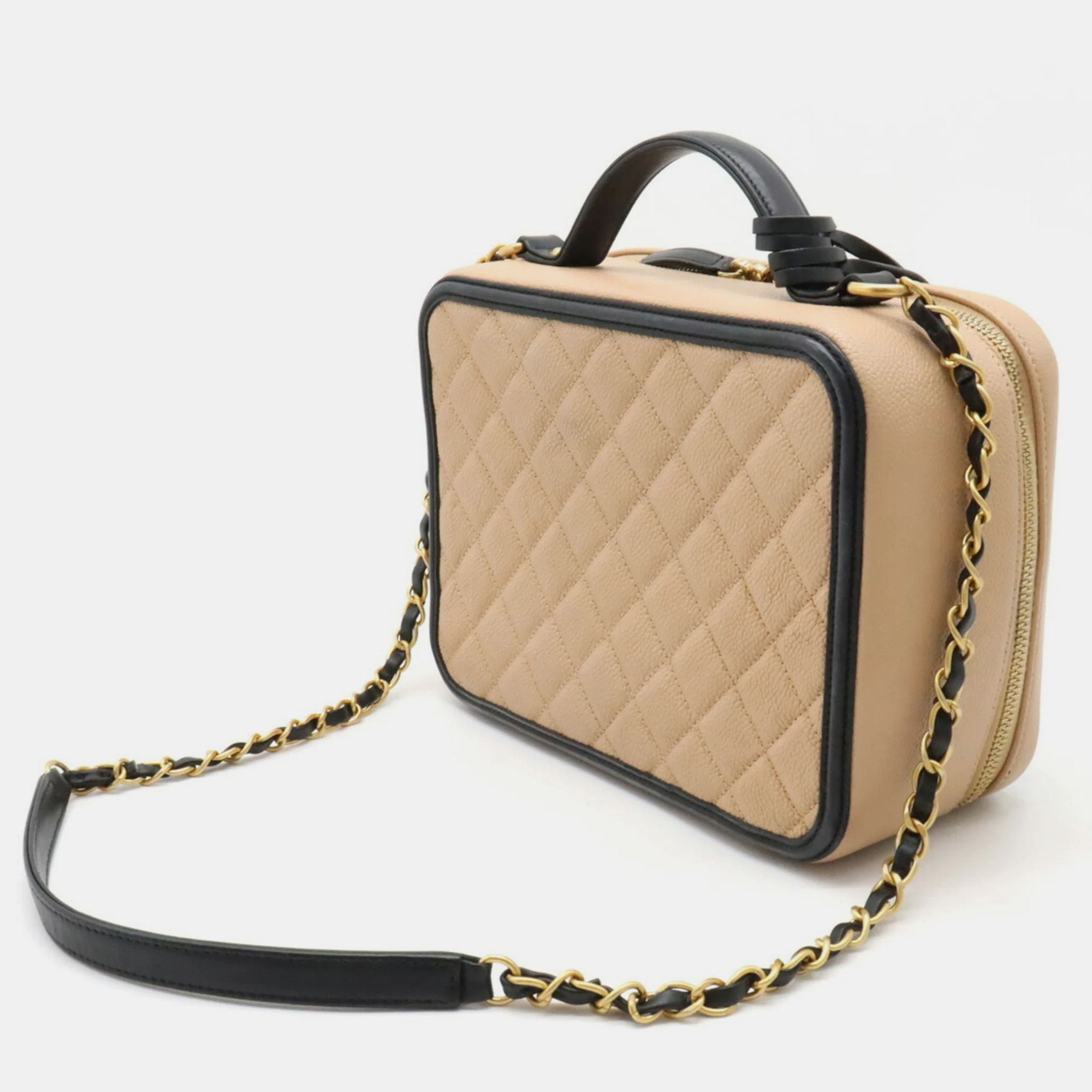 

Chanel Leather  Filigree Shoulder Bags, Beige