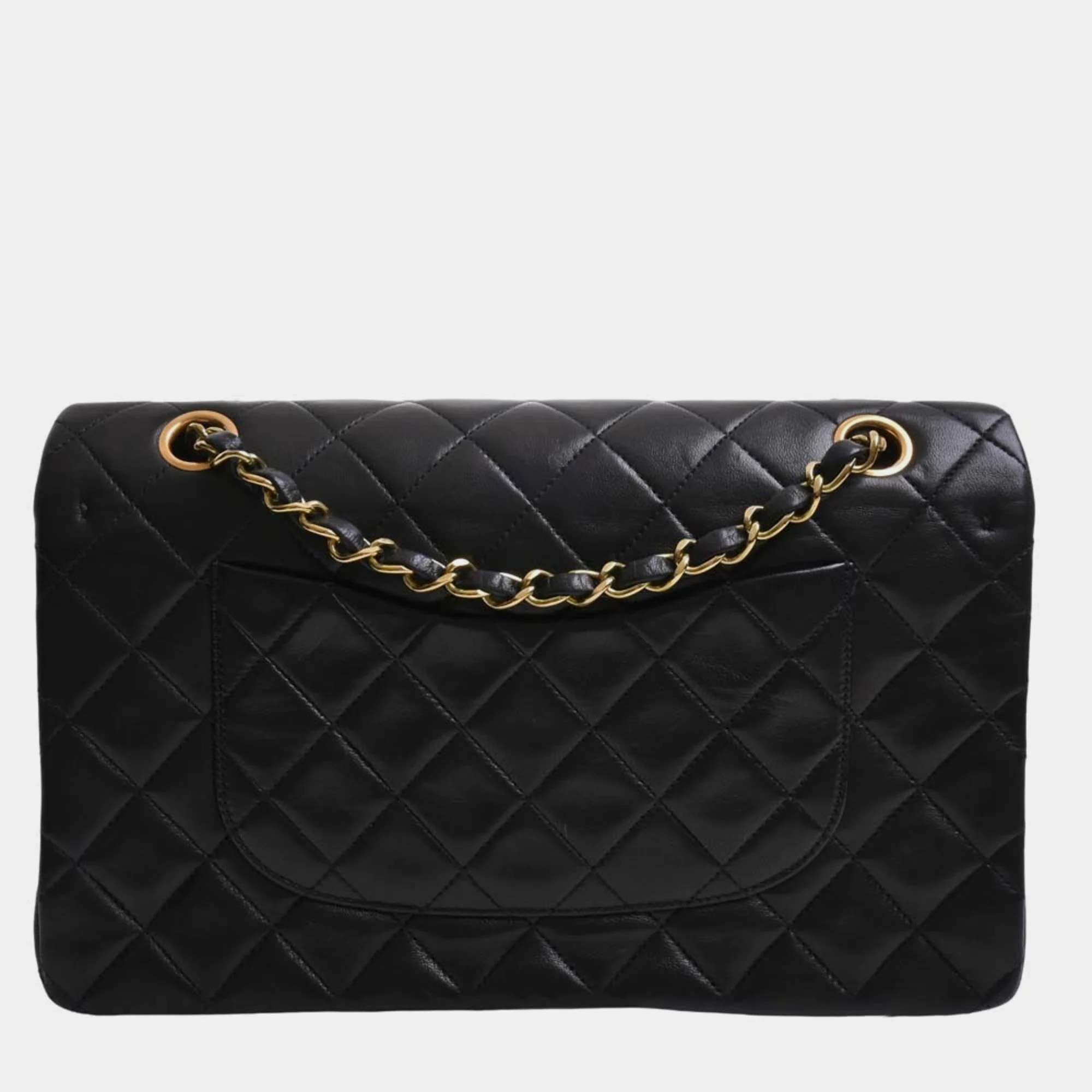 

Chanel Lambskin Leather  Classic Double Flap Shoulder Bags, Black