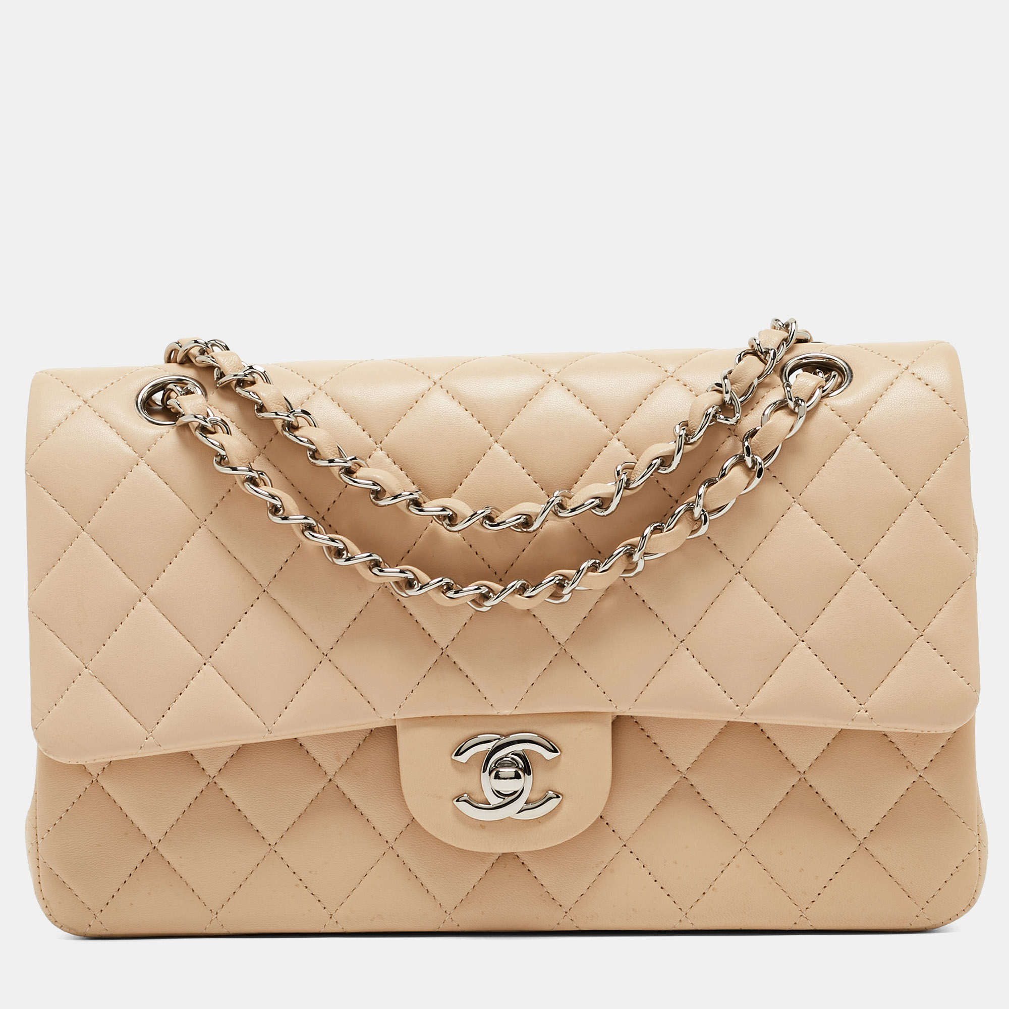 Pre-owned Chanel Beige Quilted Leather Medium Classic Double Flap Bag